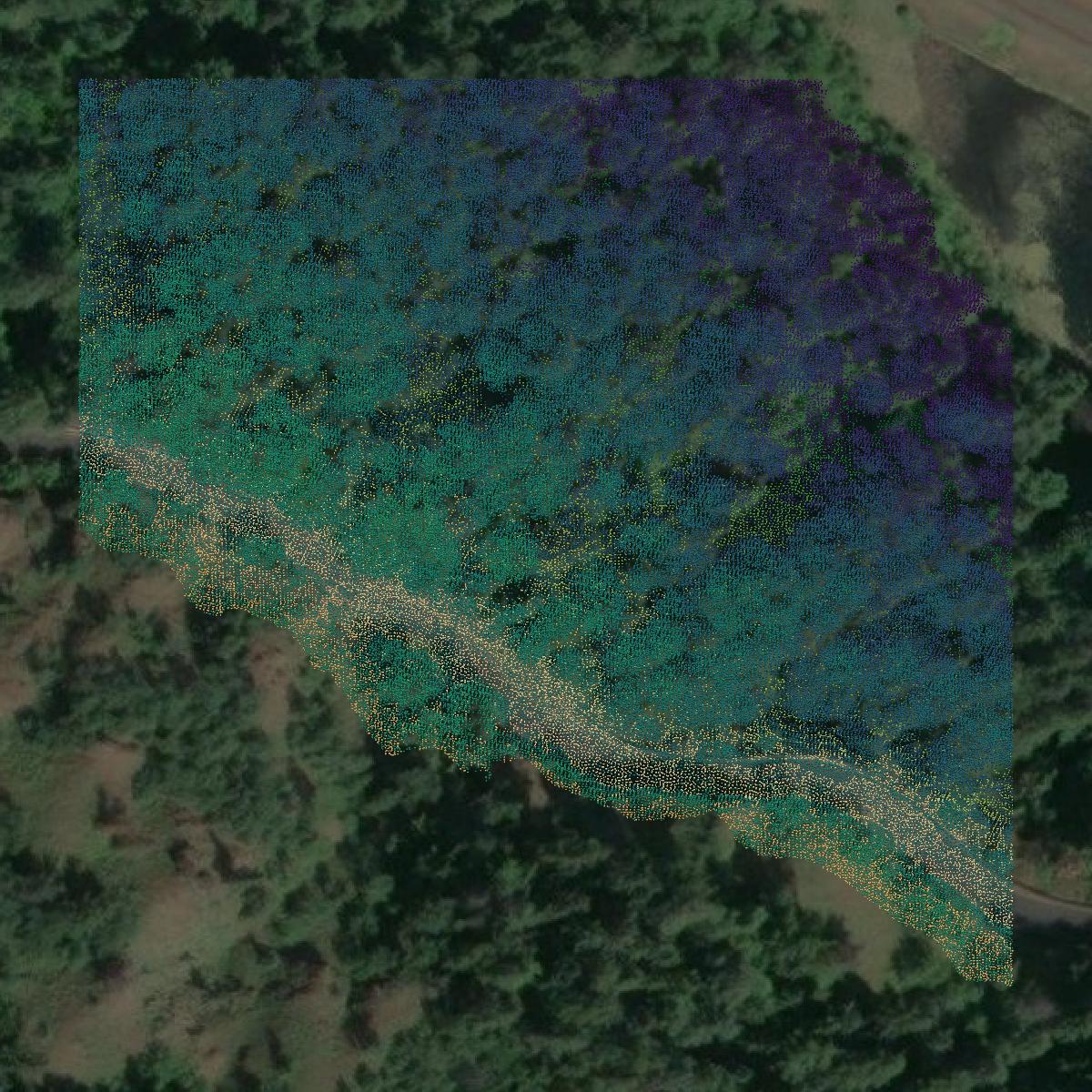 This image shows a LiDAR point cloud in Hood River County created using GIS data in Equator.