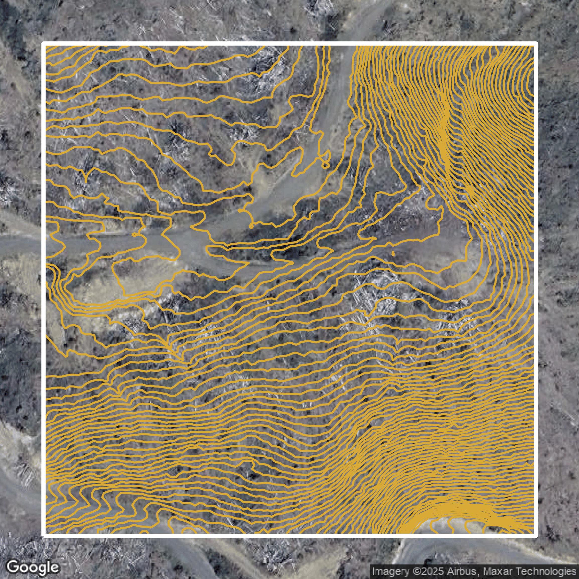 This image shows a contour map in Lane County created using GIS data in Equator.