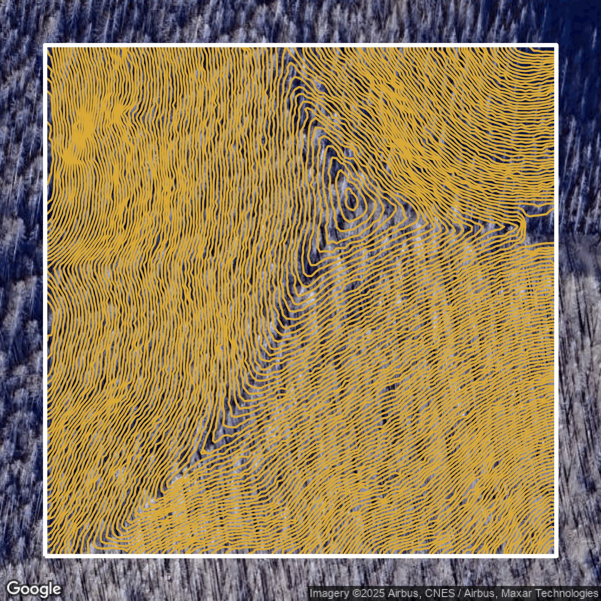 This image shows a contour map in Lane County created using GIS data in Equator.
