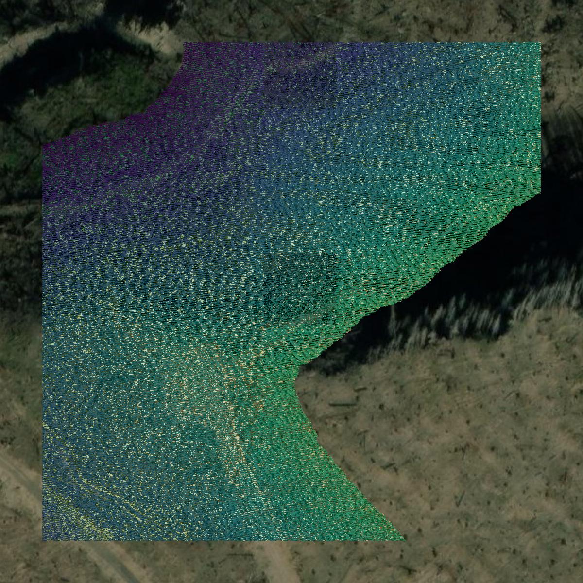 This image shows a LiDAR point cloud in Linn County created using GIS data in Equator.
