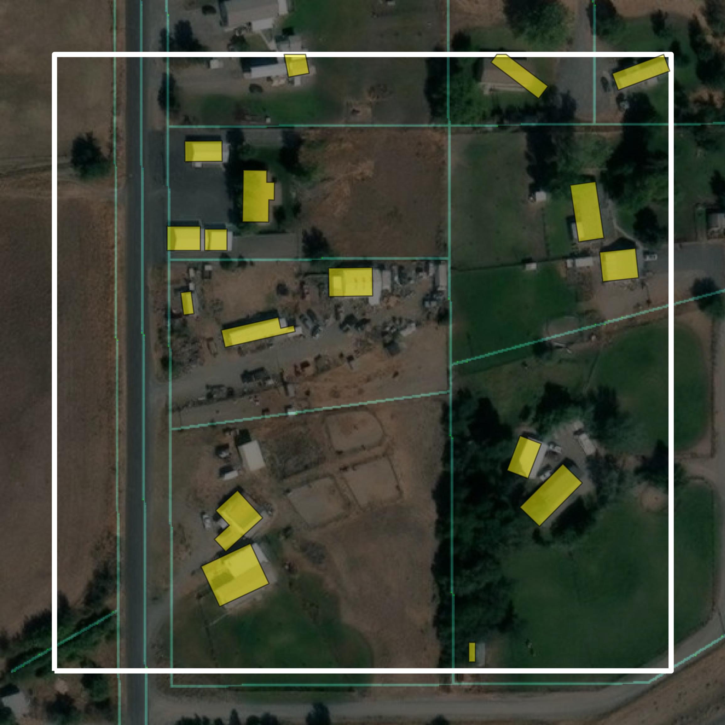 This image shows parcel and building data in Morrow County created using GIS data in Equator.