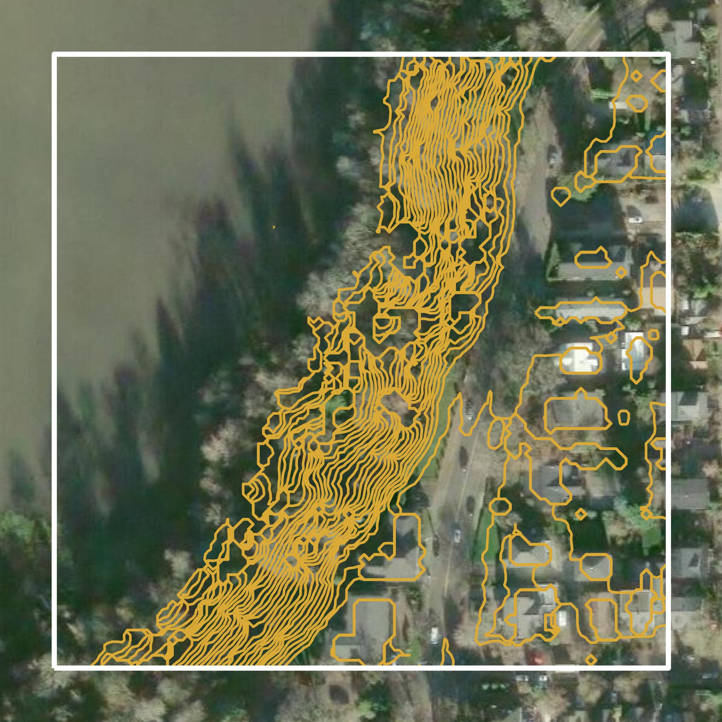 This image shows a contour map in Multnomah County created using GIS data in Equator.