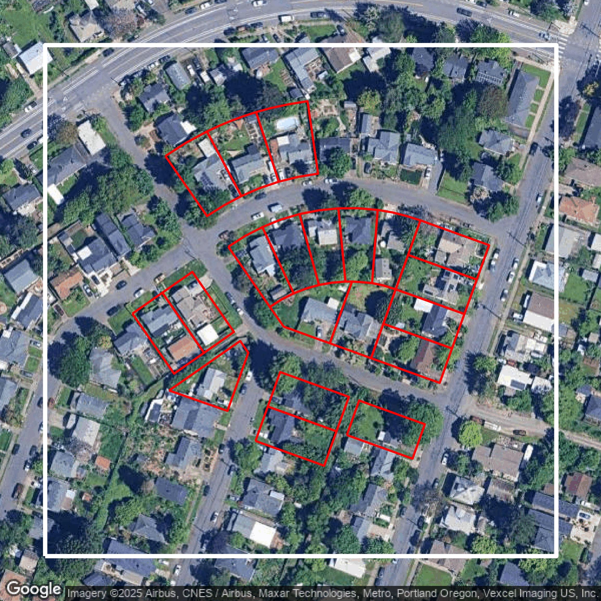 This image shows parcel data in Multnomah County created using GIS data in Equator.