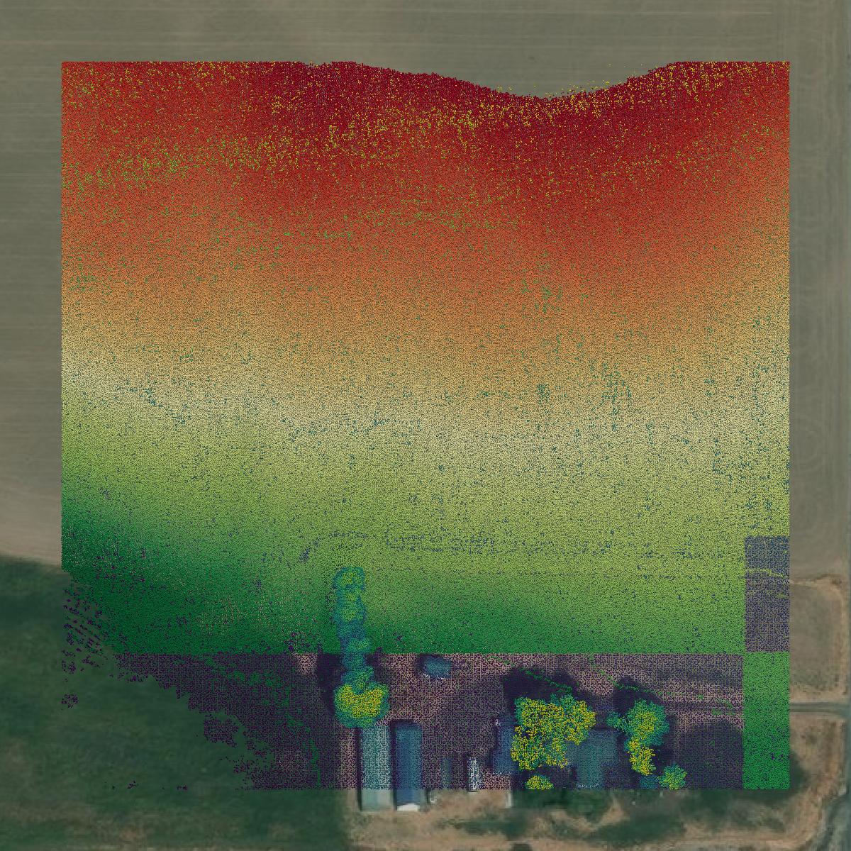 This image shows a LiDAR point cloud in Umatilla County created using GIS data in Equator.