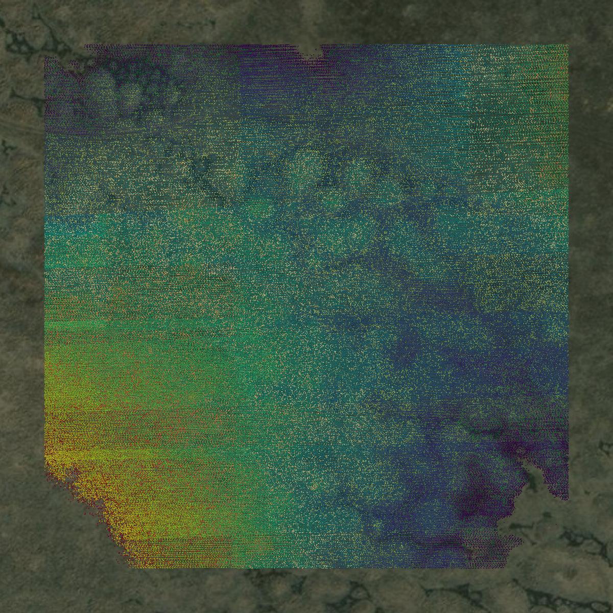 This image shows a LiDAR point cloud in Wallowa County created using GIS data in Equator.