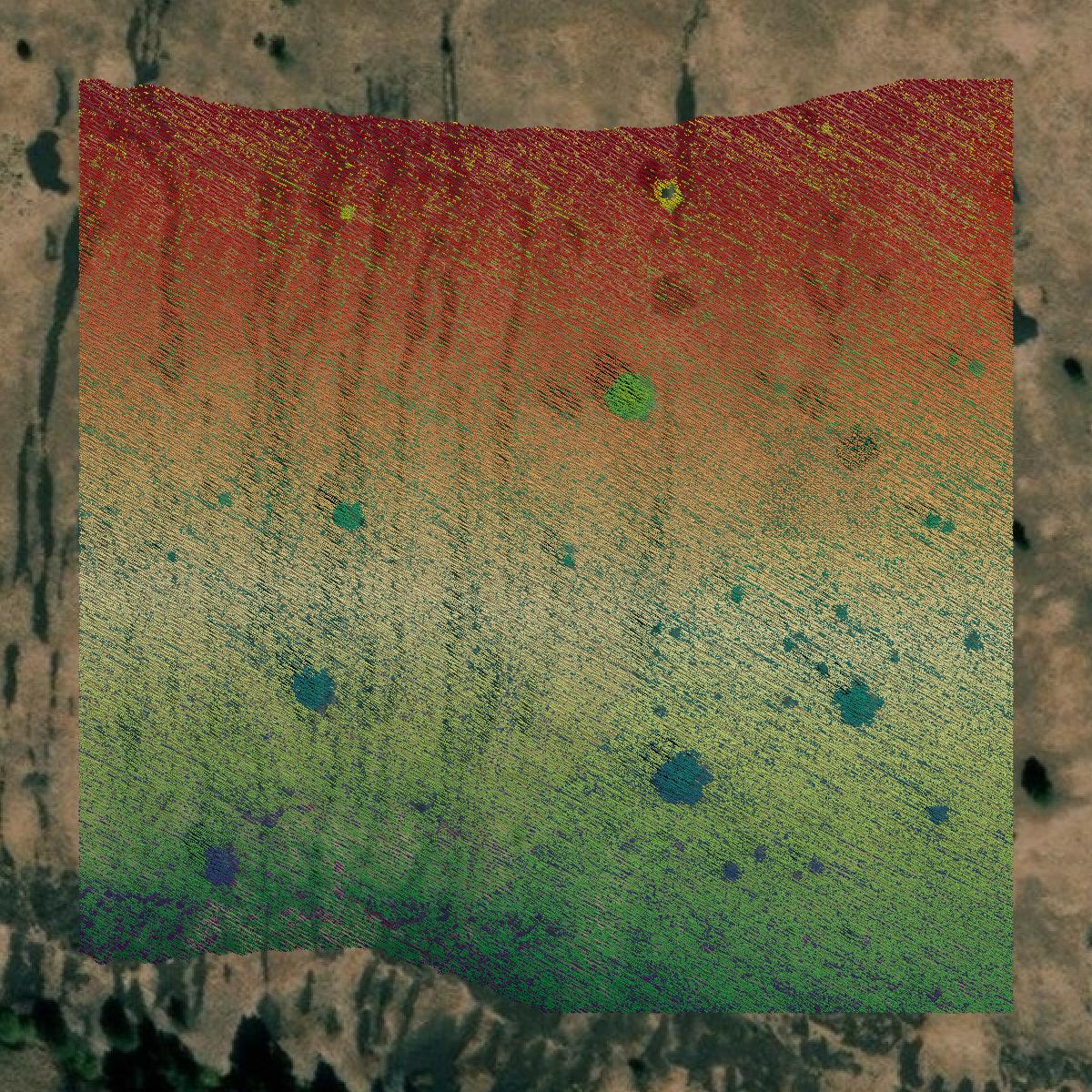 This image shows a LiDAR point cloud in Wheeler County created using GIS data in Equator.