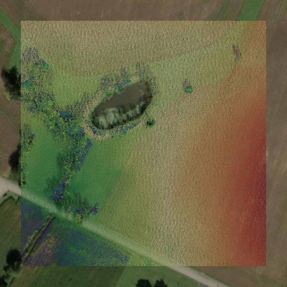 This image shows a LiDAR point cloud in Adams County created using GIS data in Equator.
