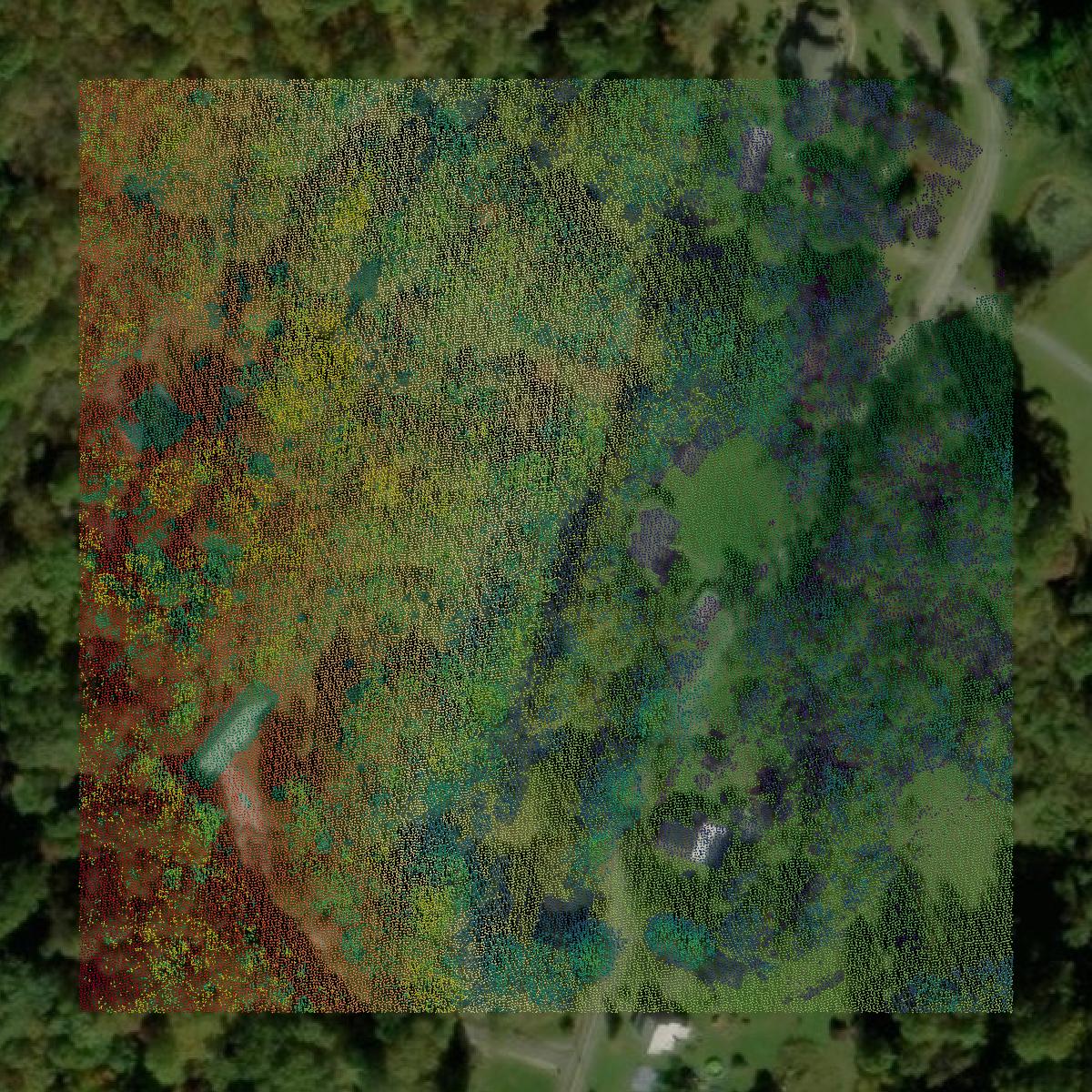 This image shows a LiDAR point cloud in Adams County created using GIS data in Equator.
