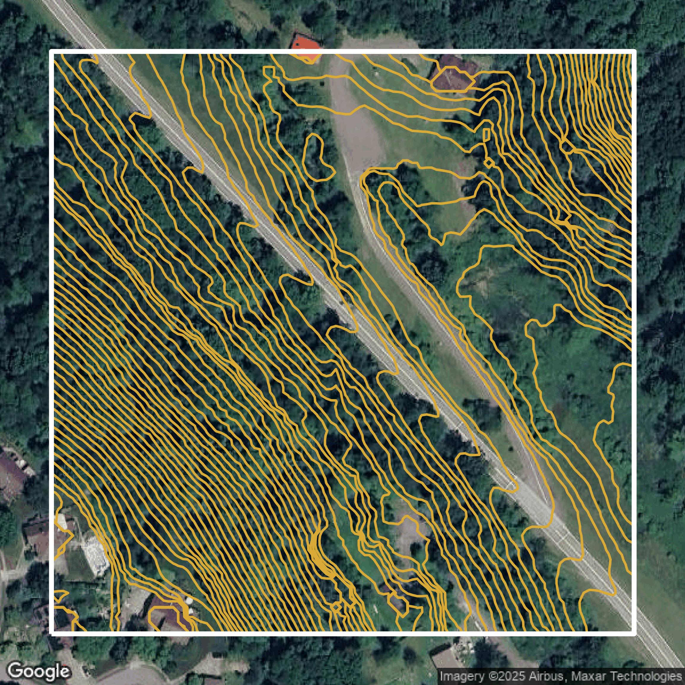 This image shows a contour map in Allegheny County created using GIS data in Equator.