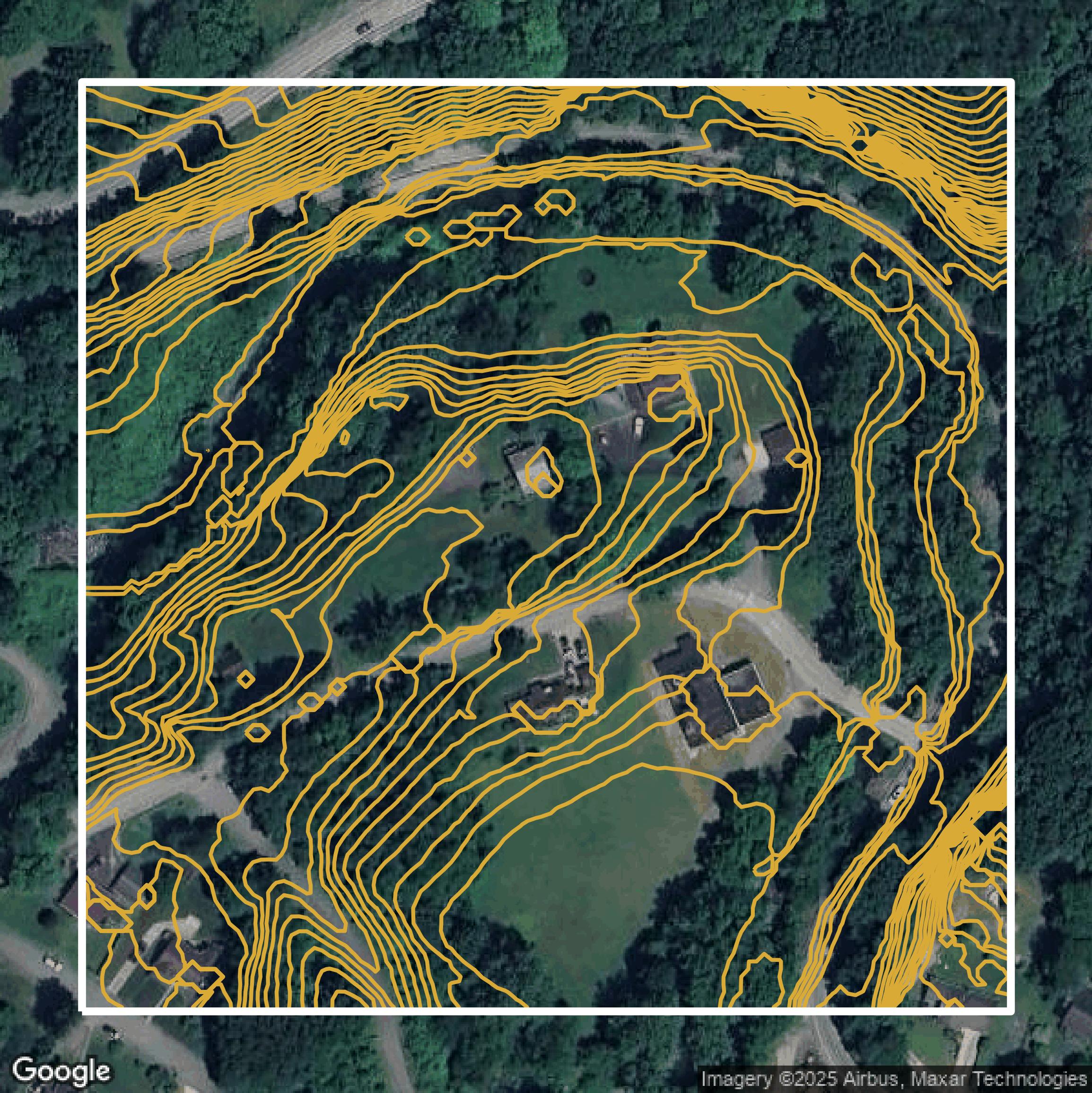This image shows a contour map in Allegheny County created using GIS data in Equator.