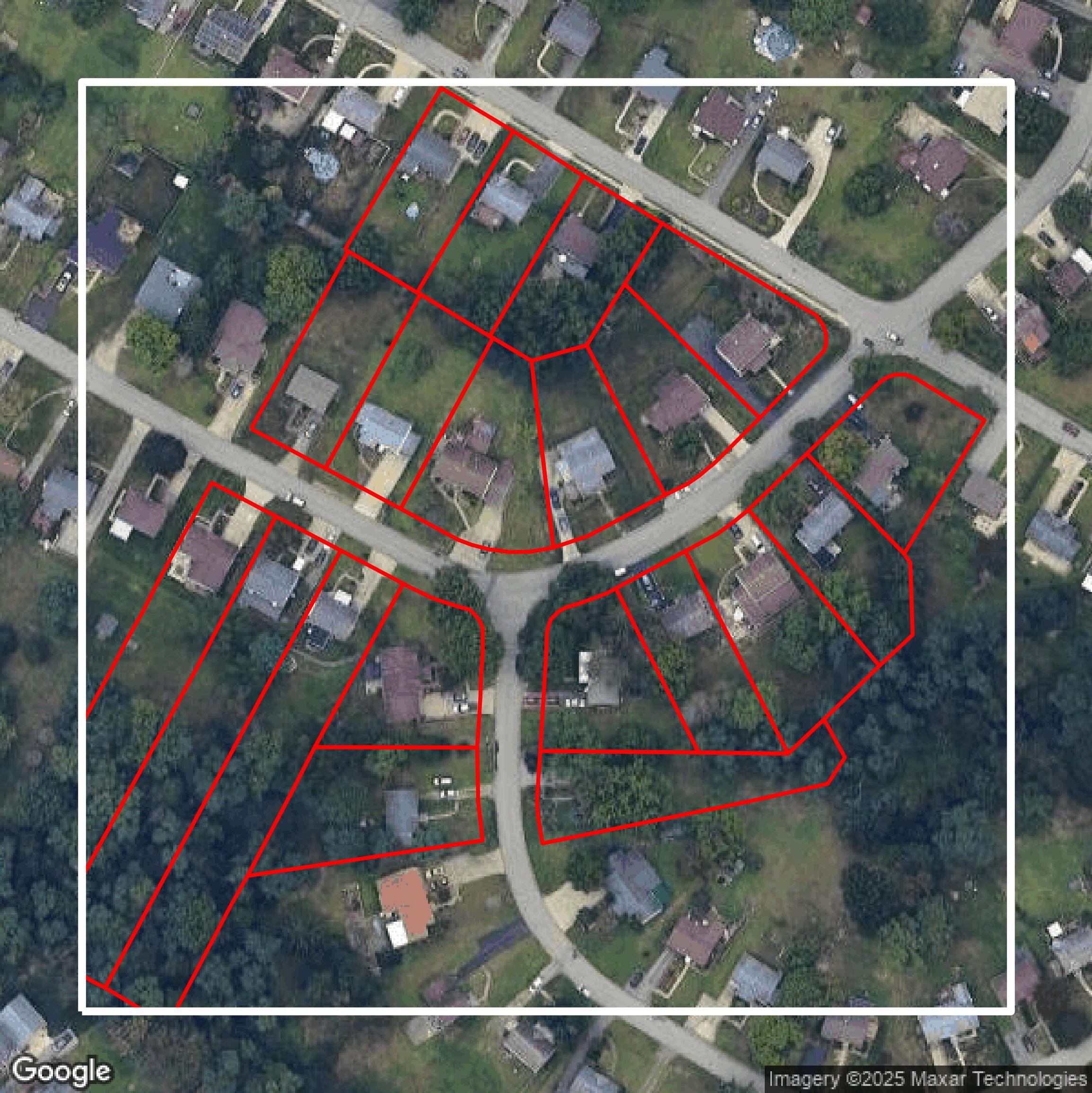 This image shows parcel and building data in Allegheny County created using GIS data in Equator.