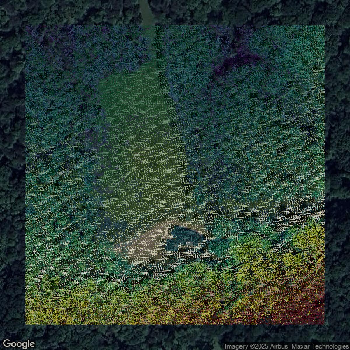 This image shows a LiDAR point cloud in Allegheny County created using GIS data in Equator.