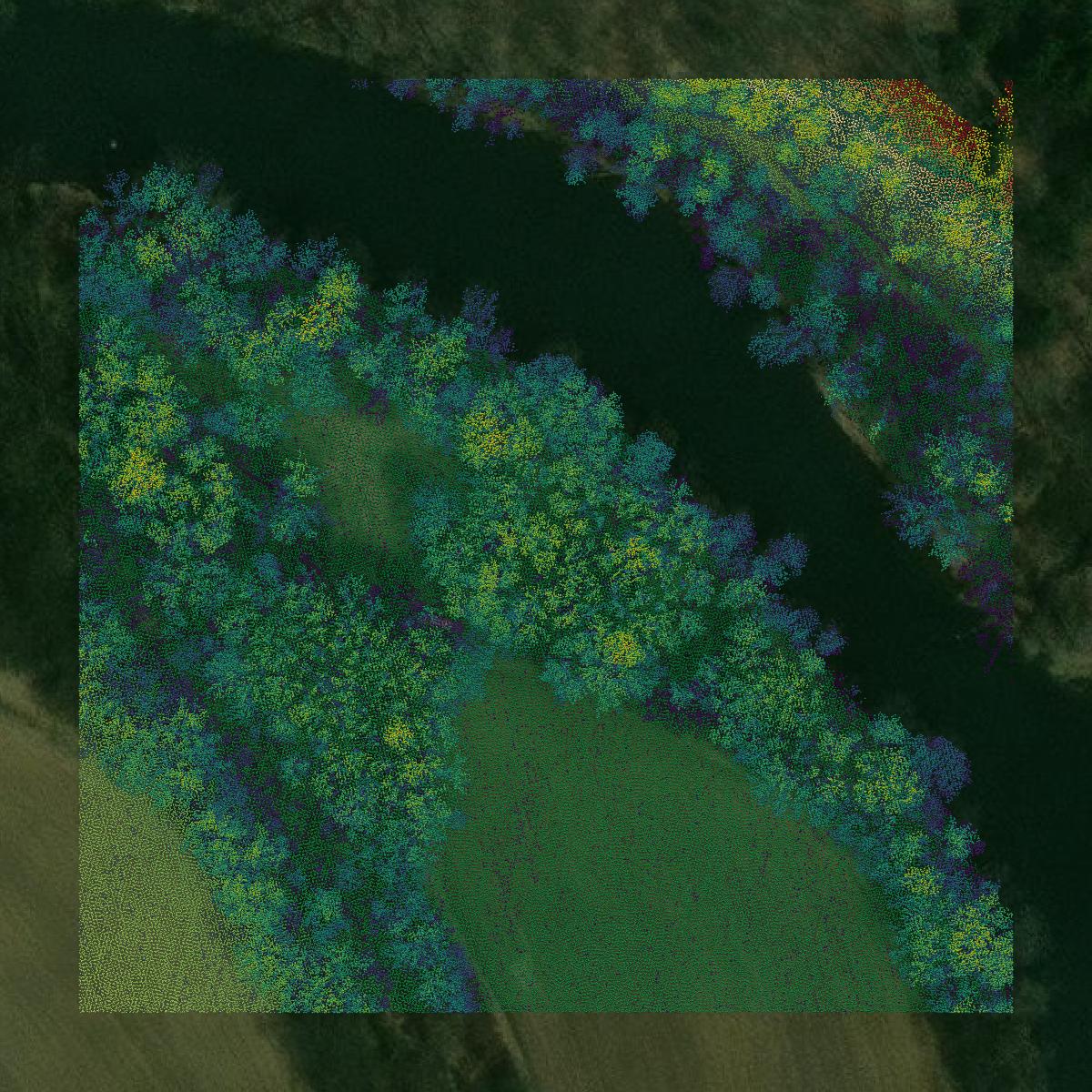 This image shows a LiDAR point cloud in Armstrong County created using GIS data in Equator.
