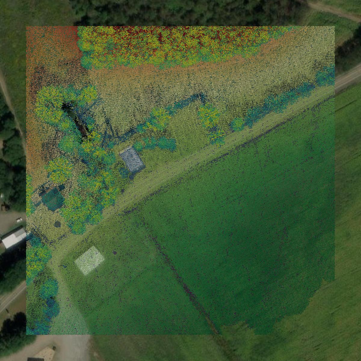 This image shows a LiDAR point cloud in Armstrong County created using GIS data in Equator.
