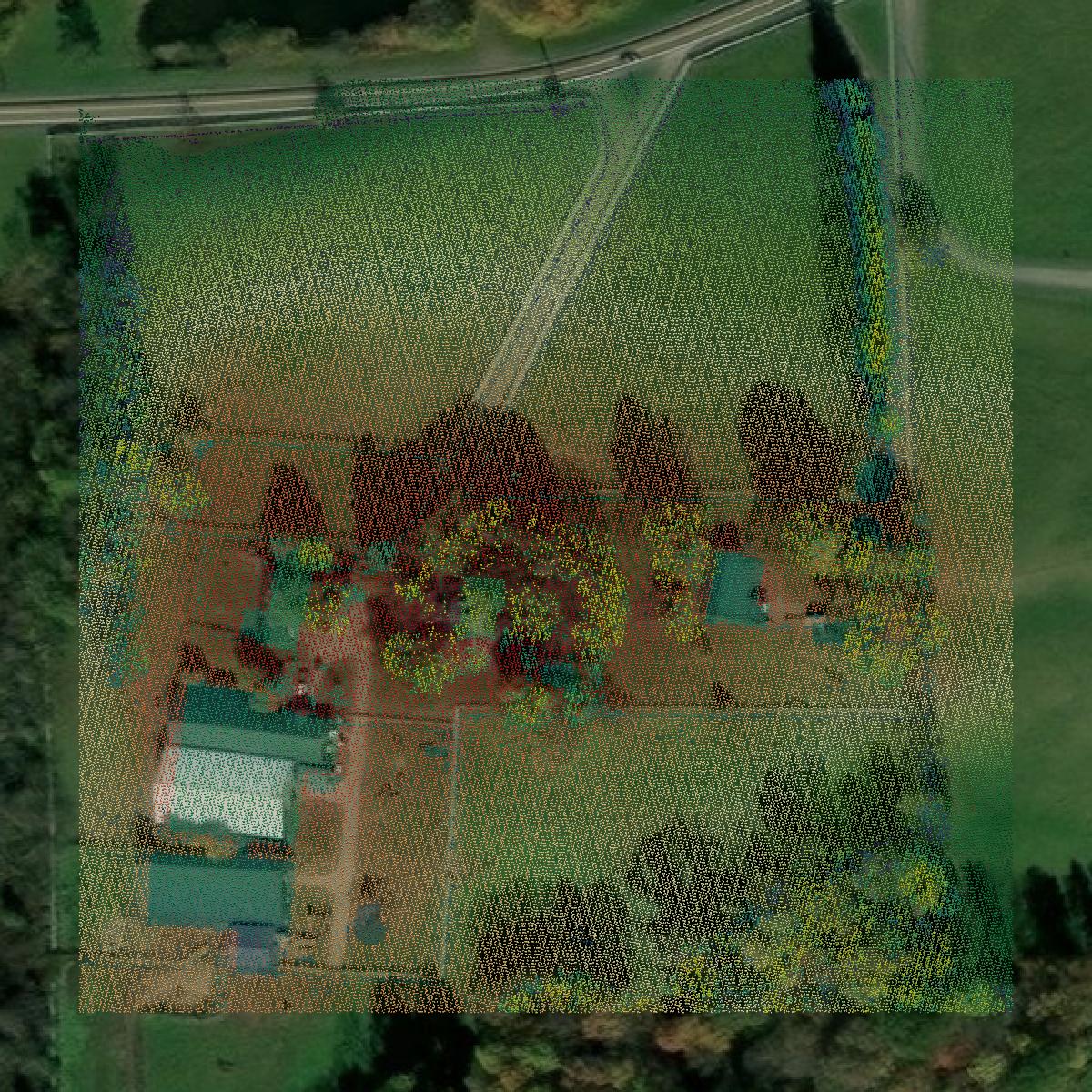 This image shows a LiDAR point cloud in Beaver County created using GIS data in Equator.