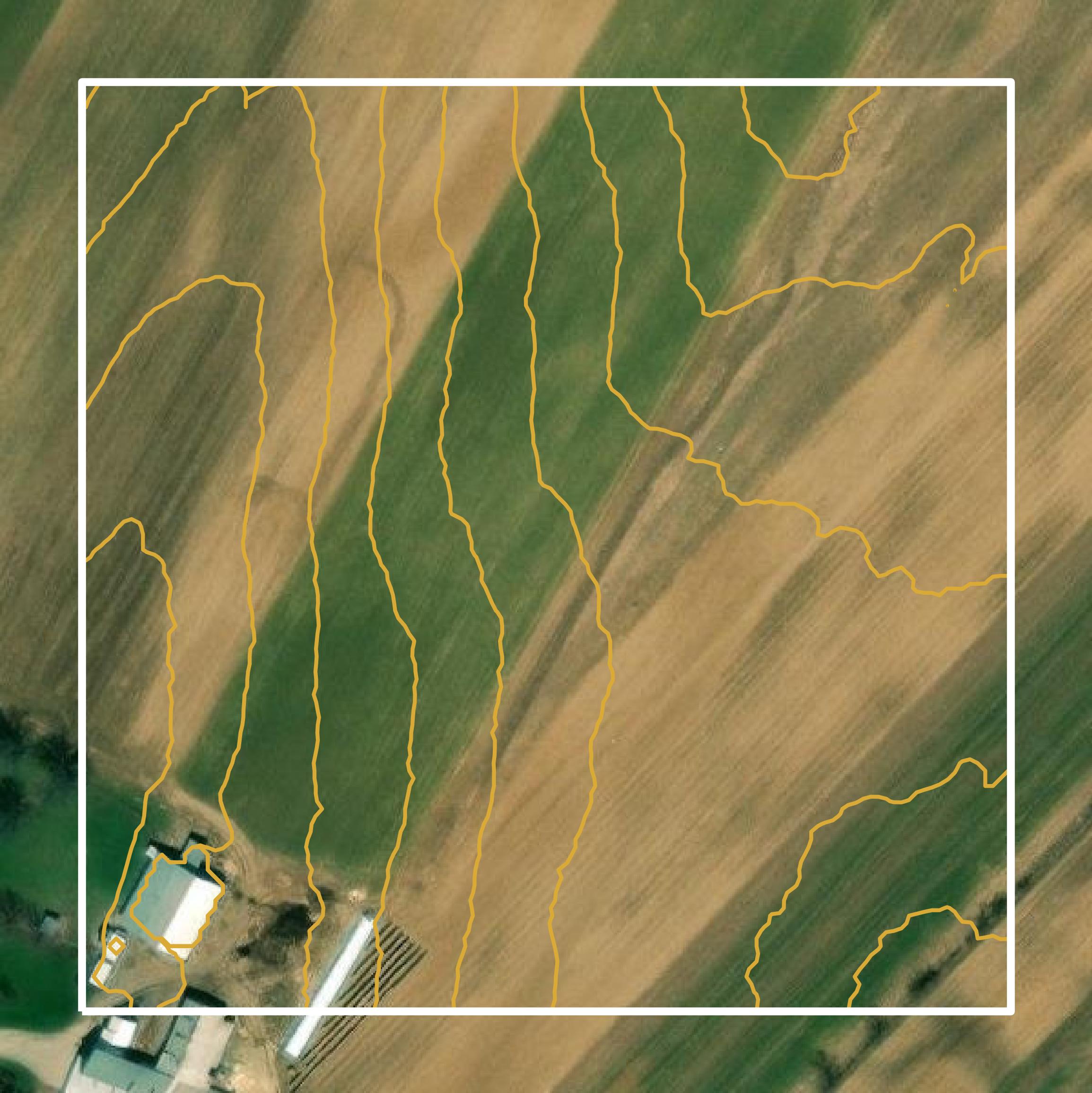 This image shows a contour map in Bedford County created using GIS data in Equator.