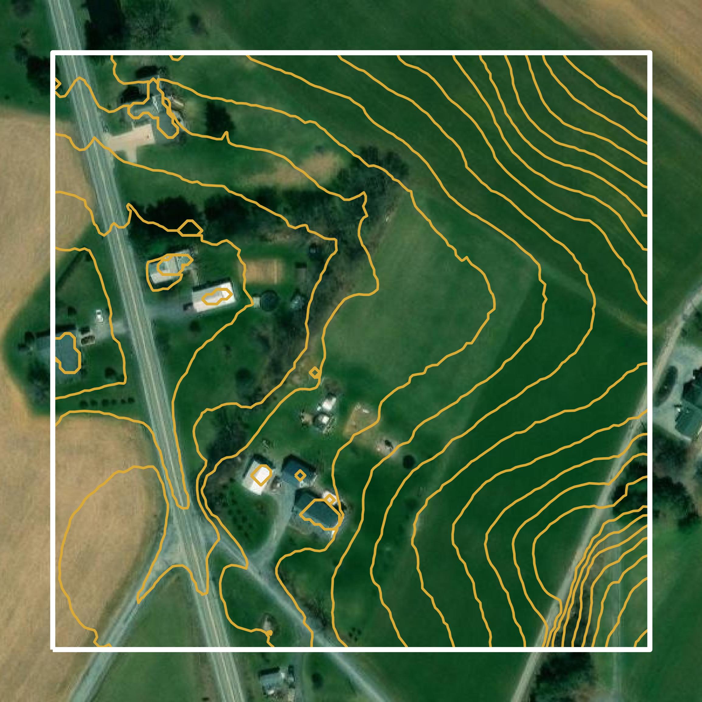 This image shows a contour map in Bedford County created using GIS data in Equator.