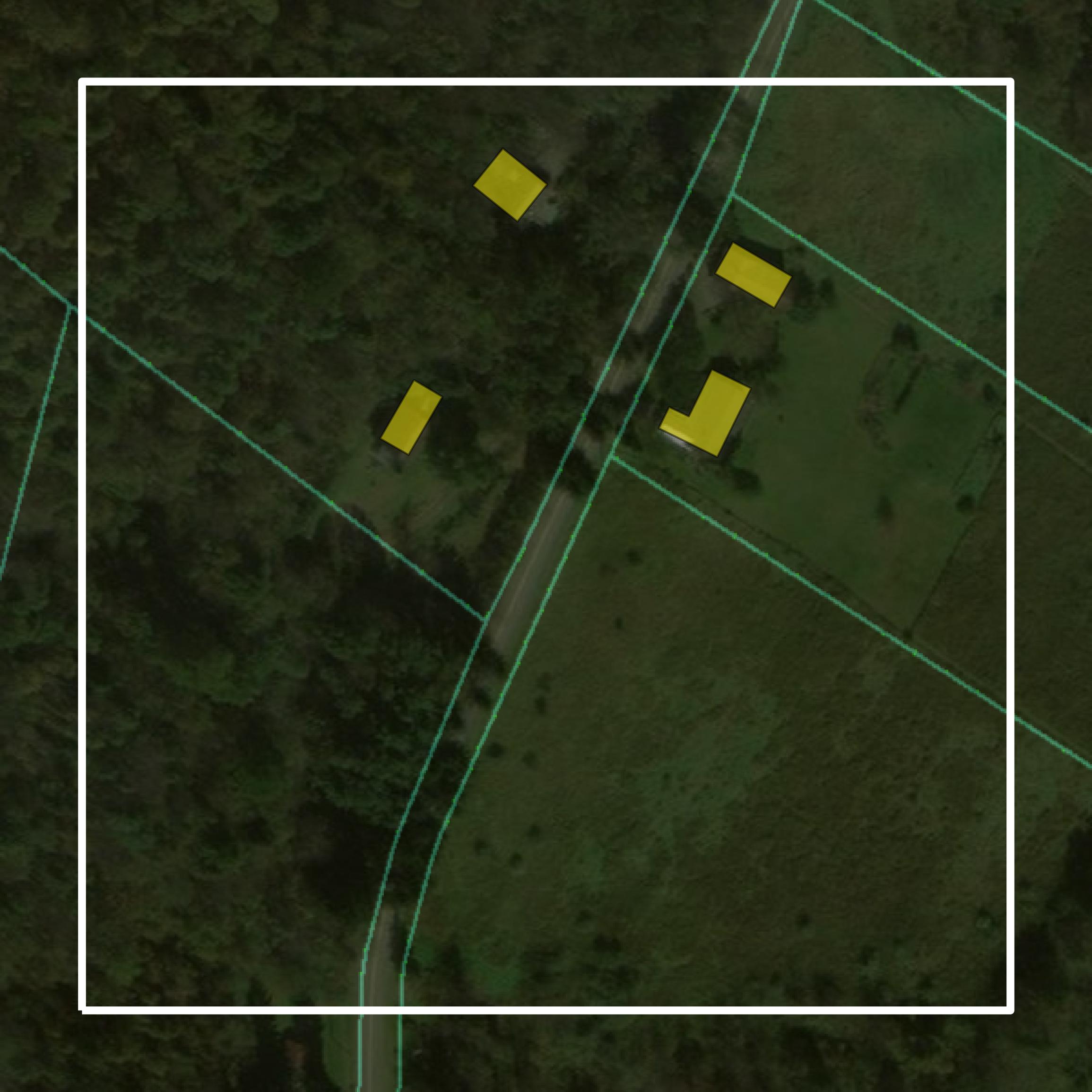 This image shows parcel and building data in Bedford County created using GIS data in Equator.