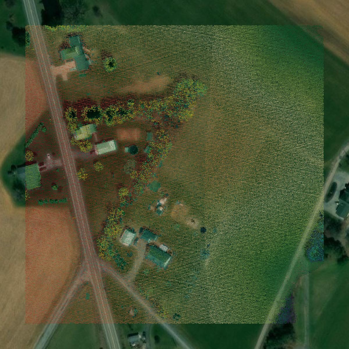 This image shows a LiDAR point cloud in Bedford County created using GIS data in Equator.