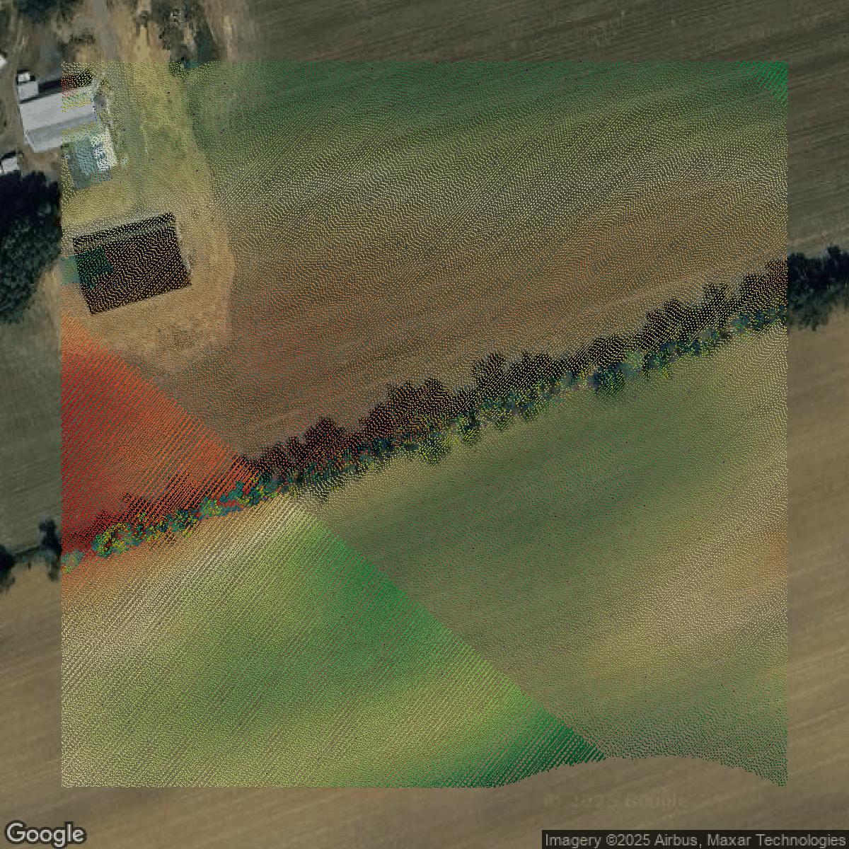 This image shows a LiDAR point cloud in Berks County created using GIS data in Equator.