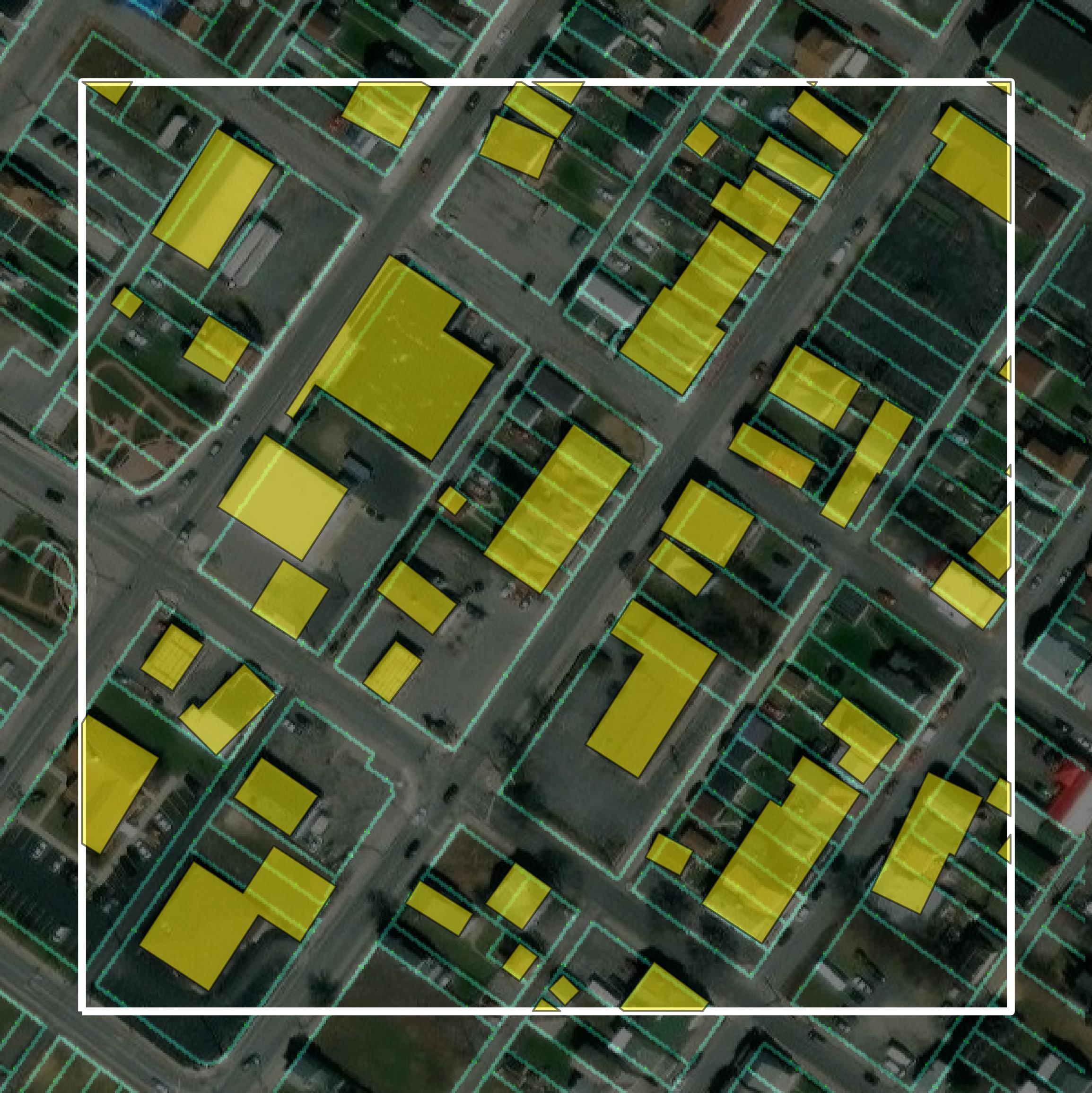 This image shows parcel and building data in Blair County created using GIS data in Equator.