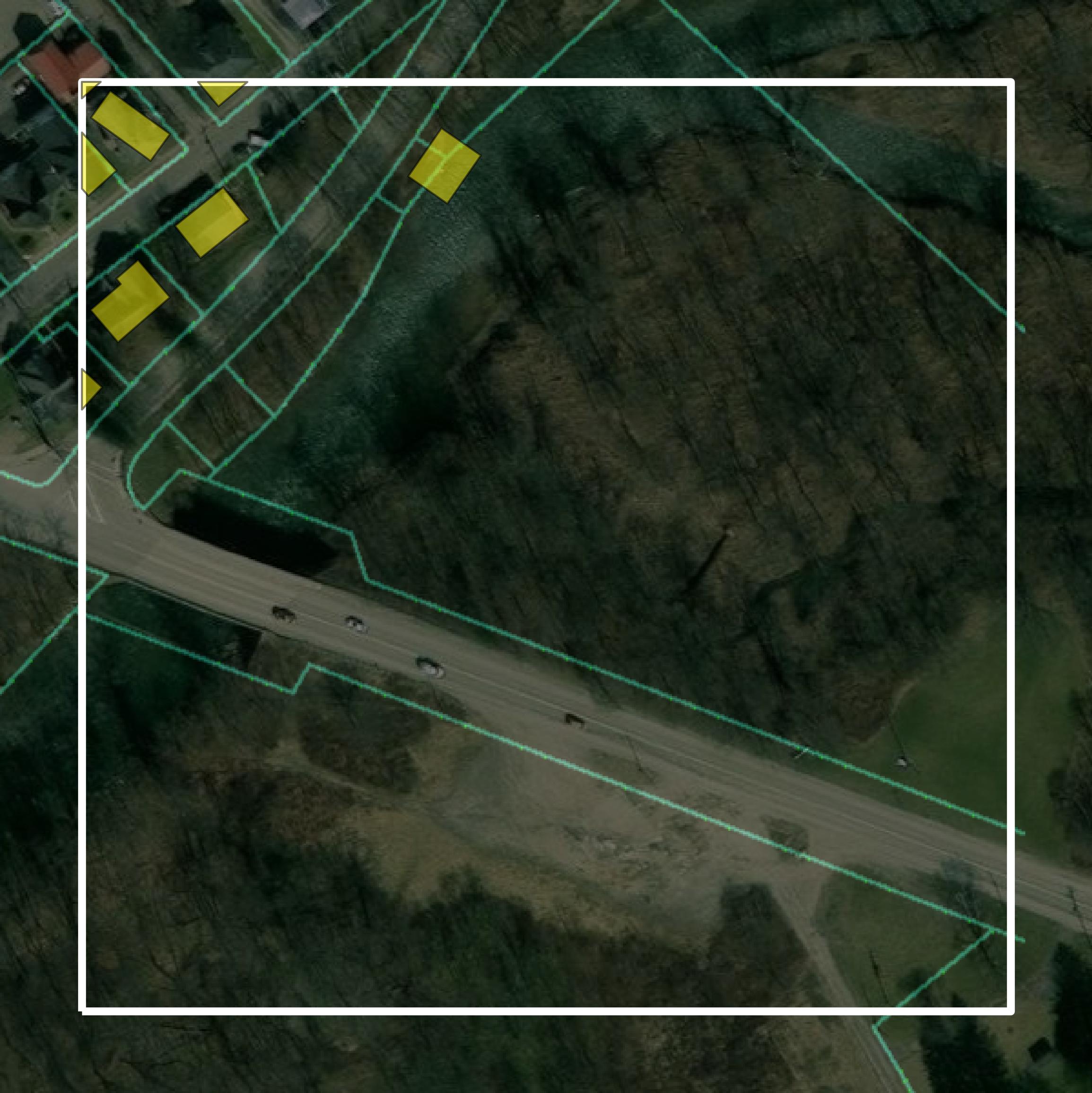 This image shows parcel and building data in Bradford County created using GIS data in Equator.