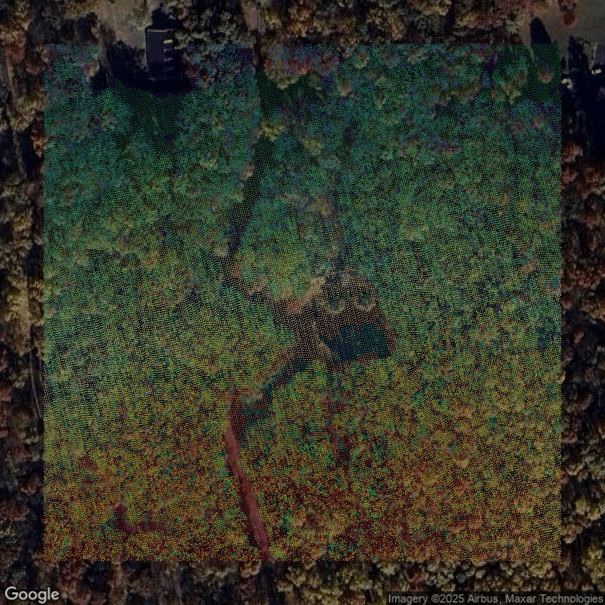 This image shows a LiDAR point cloud in Bucks County created using GIS data in Equator.
