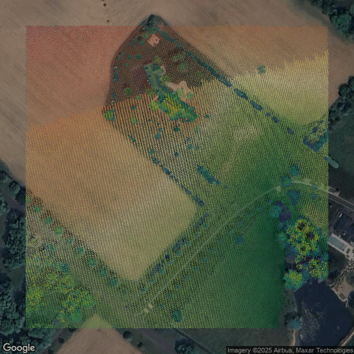 This image shows a LiDAR point cloud in Bucks County created using GIS data in Equator.