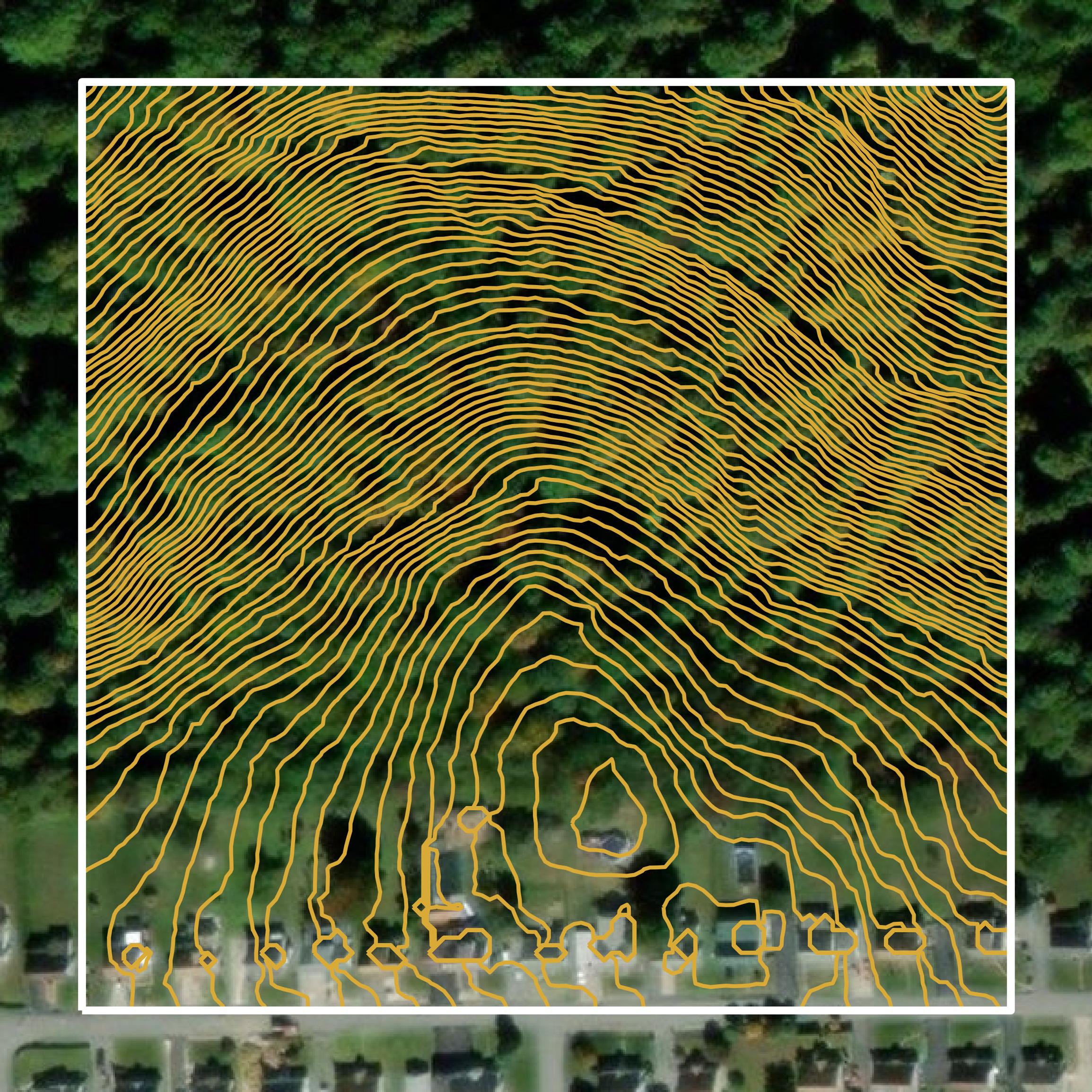 This image shows a contour map in Cambria County created using GIS data in Equator.