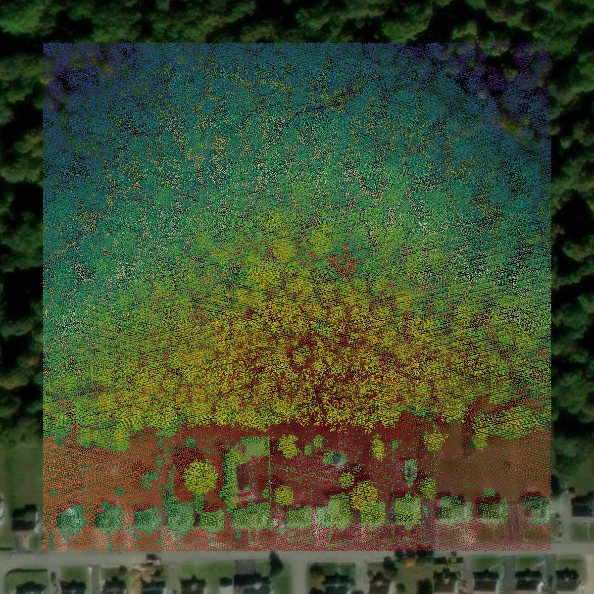 This image shows a LiDAR point cloud in Cambria County created using GIS data in Equator.