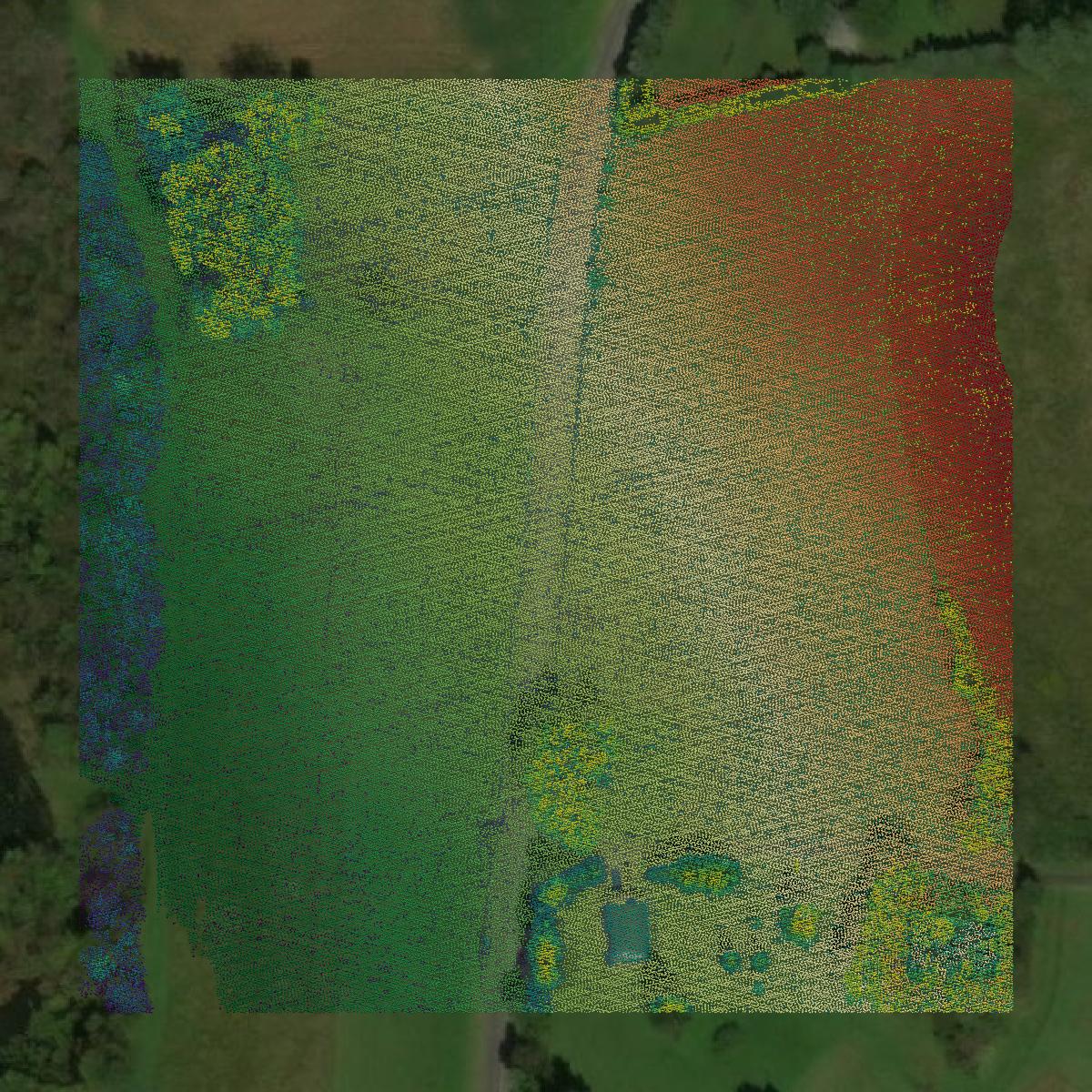 This image shows a LiDAR point cloud in Cambria County created using GIS data in Equator.