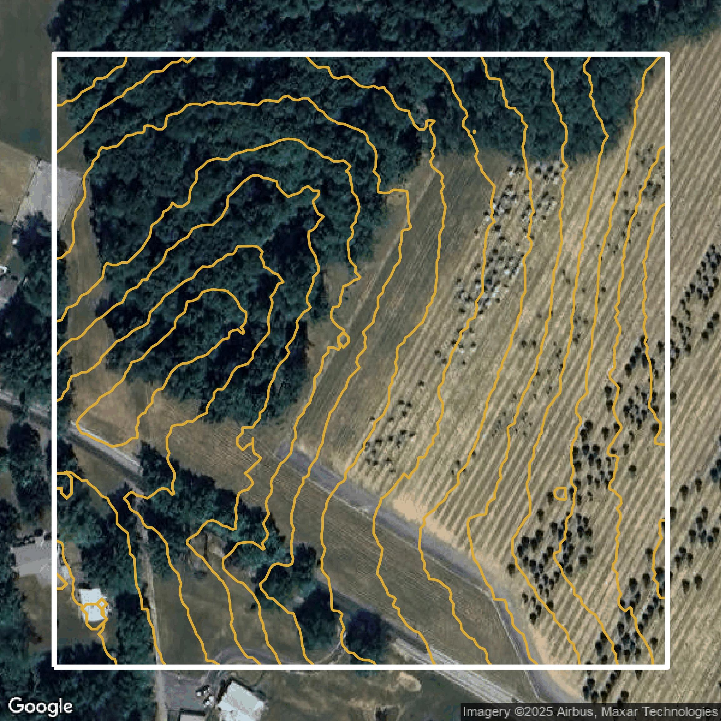 This image shows a contour map in Chester County created using GIS data in Equator.