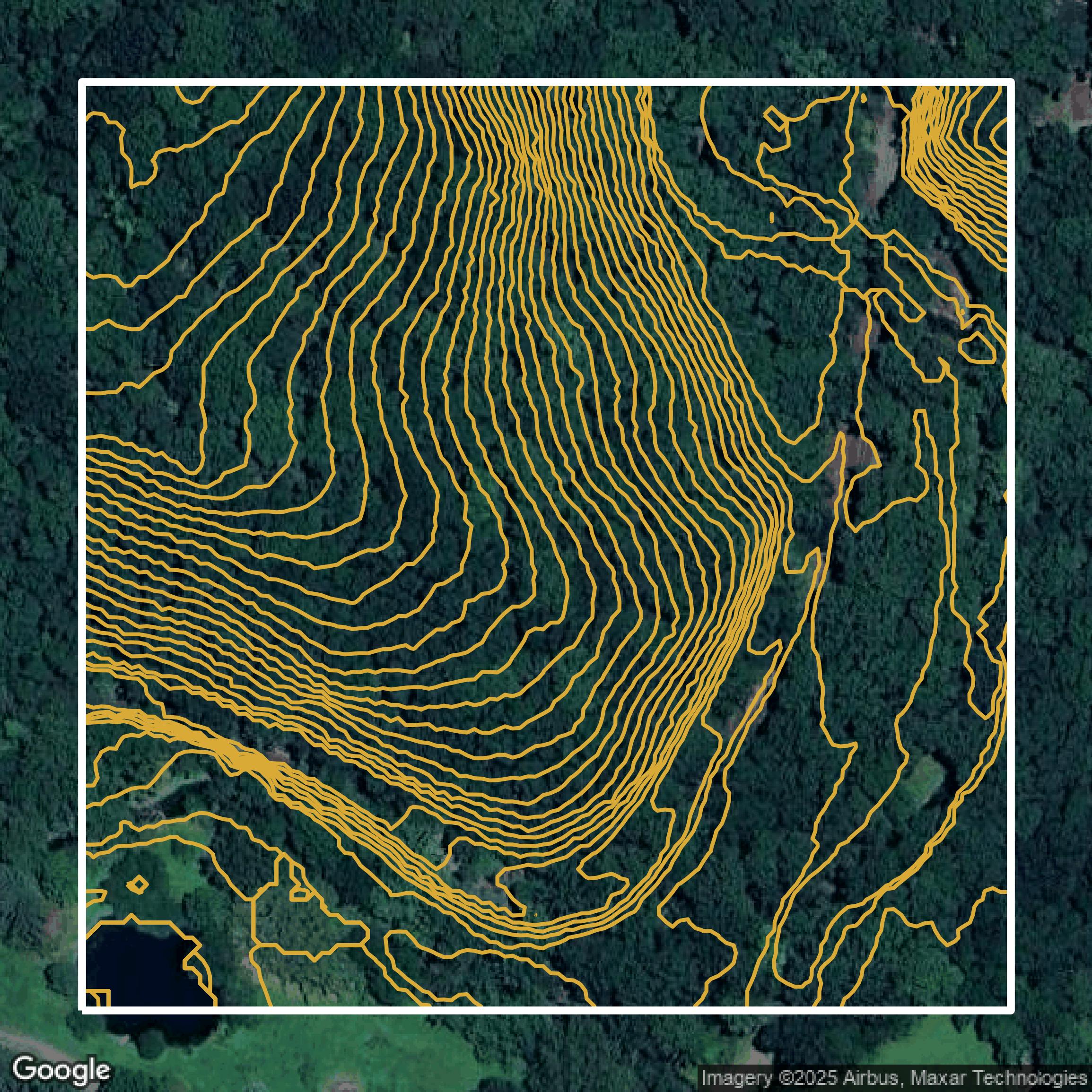 This image shows a contour map in Chester County created using GIS data in Equator.