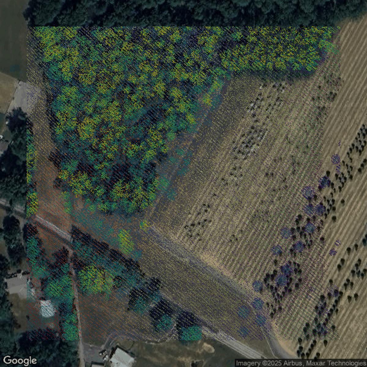 This image shows a LiDAR point cloud in Chester County created using GIS data in Equator.