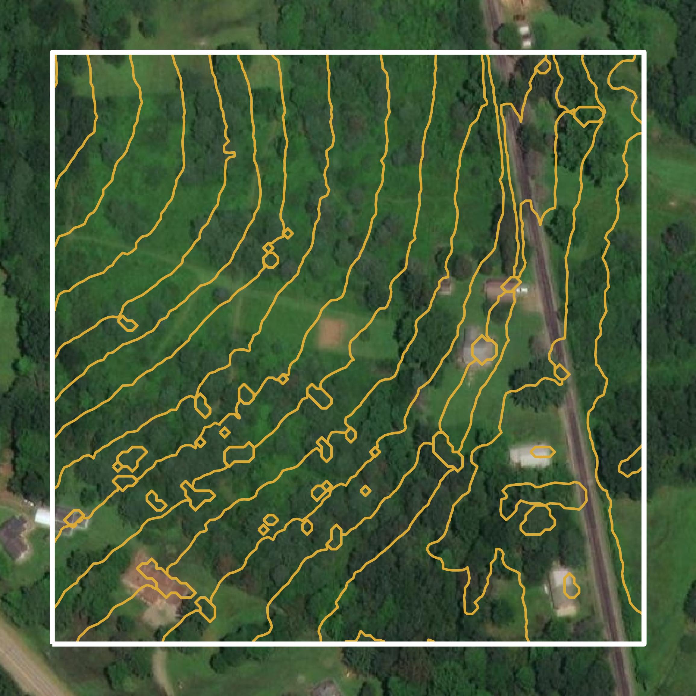 This image shows a contour map in Clarion County created using GIS data in Equator.