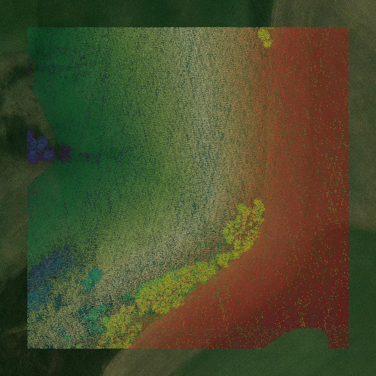 This image shows a LiDAR point cloud in Clarion County created using GIS data in Equator.