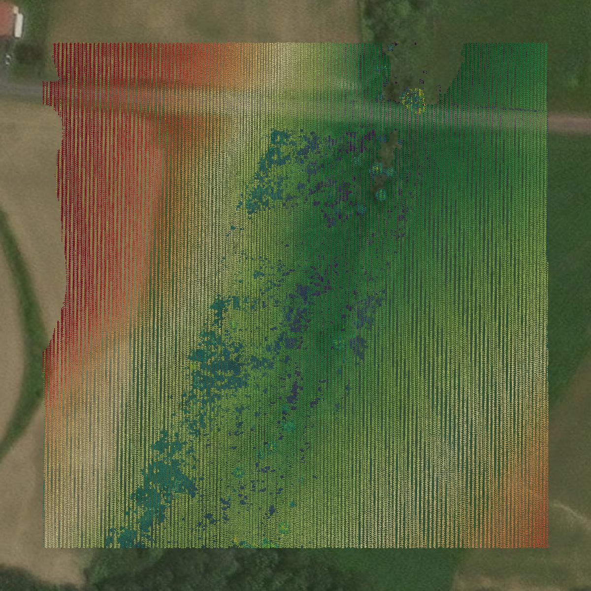 This image shows a LiDAR point cloud in Columbia County created using GIS data in Equator.