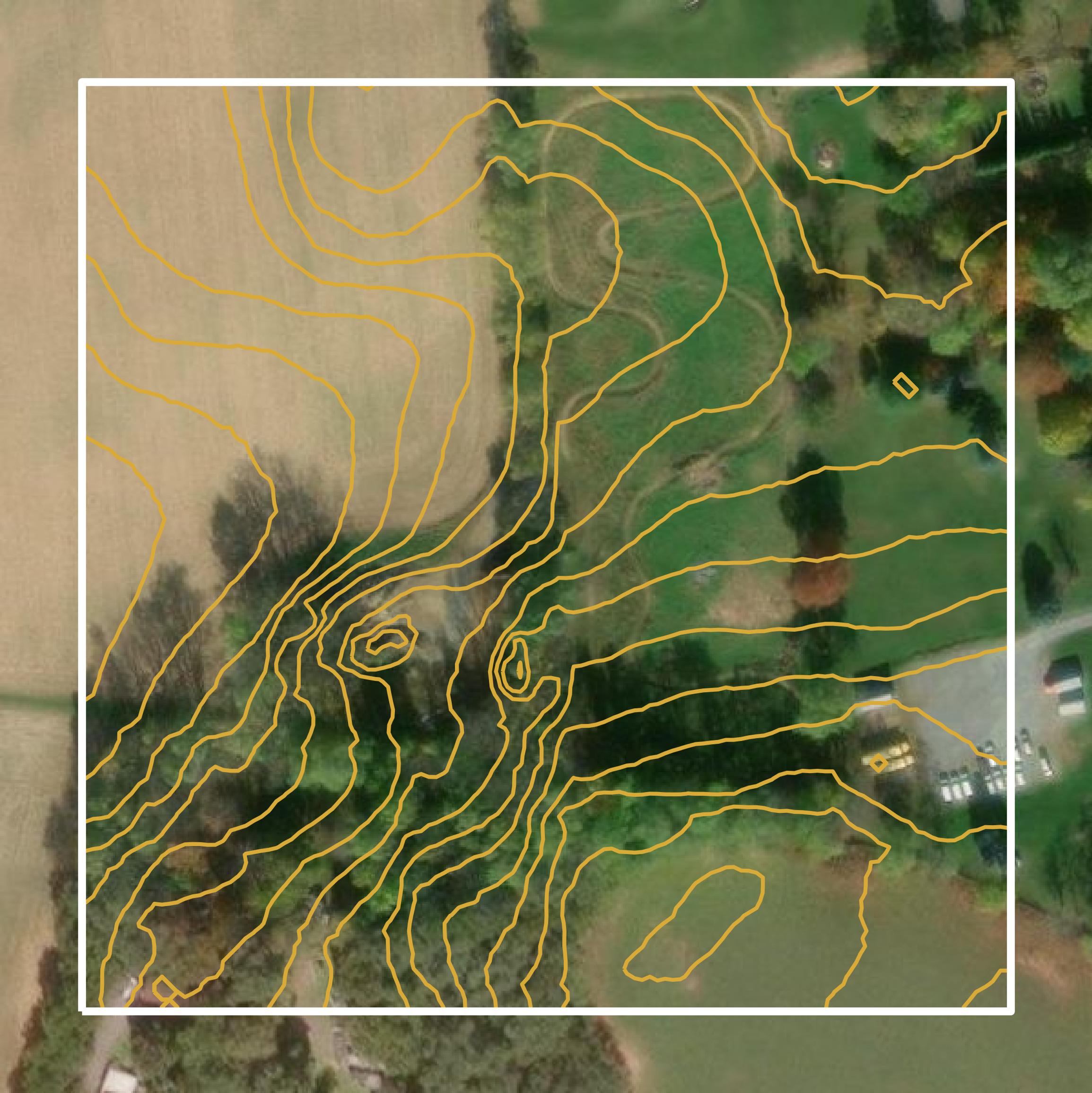 This image shows a contour map in Cumberland County created using GIS data in Equator.