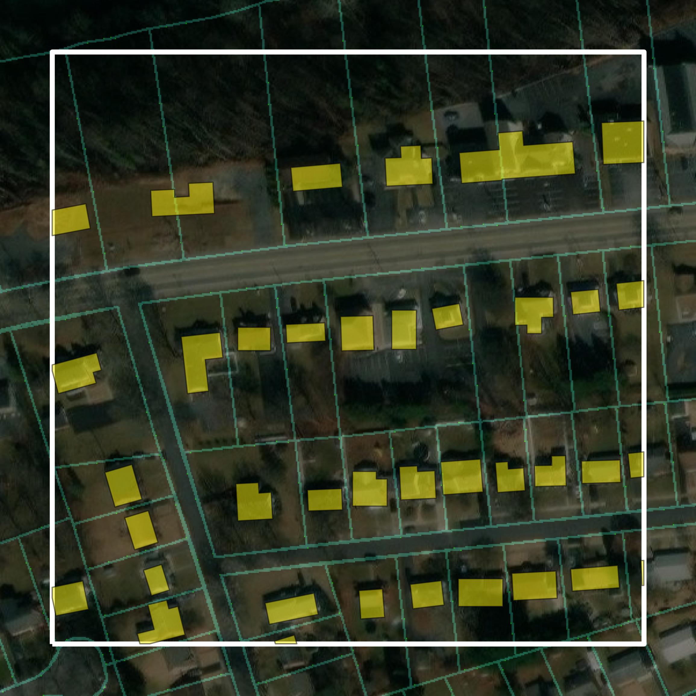 This image shows parcel and building data in Cumberland County created using GIS data in Equator.