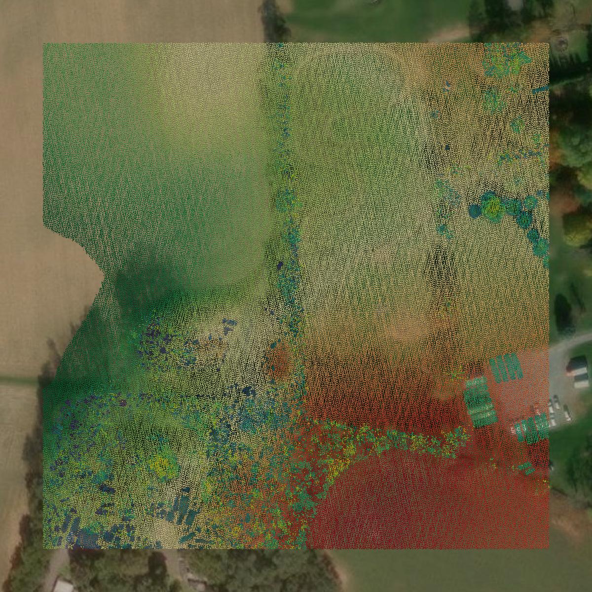 This image shows a LiDAR point cloud in Cumberland County created using GIS data in Equator.