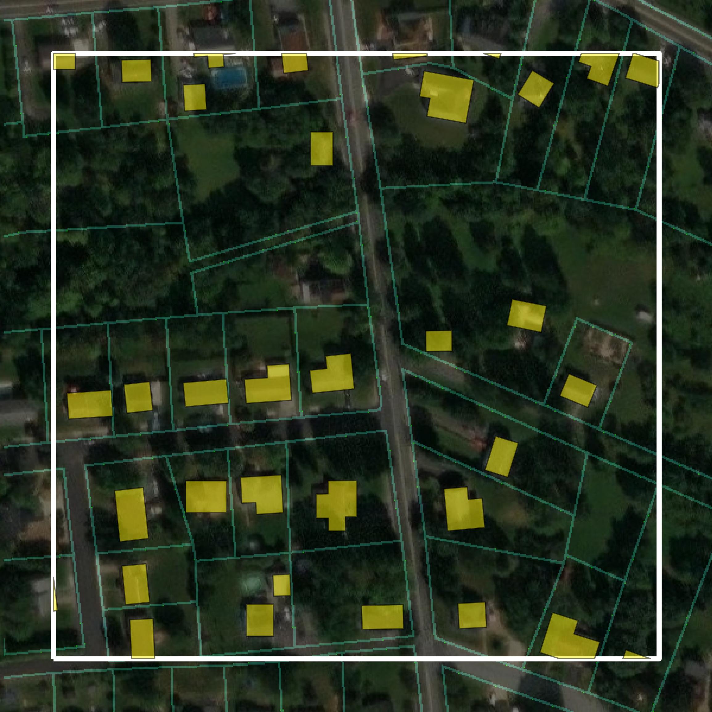 This image shows parcel and building data in Dauphin County created using GIS data in Equator.