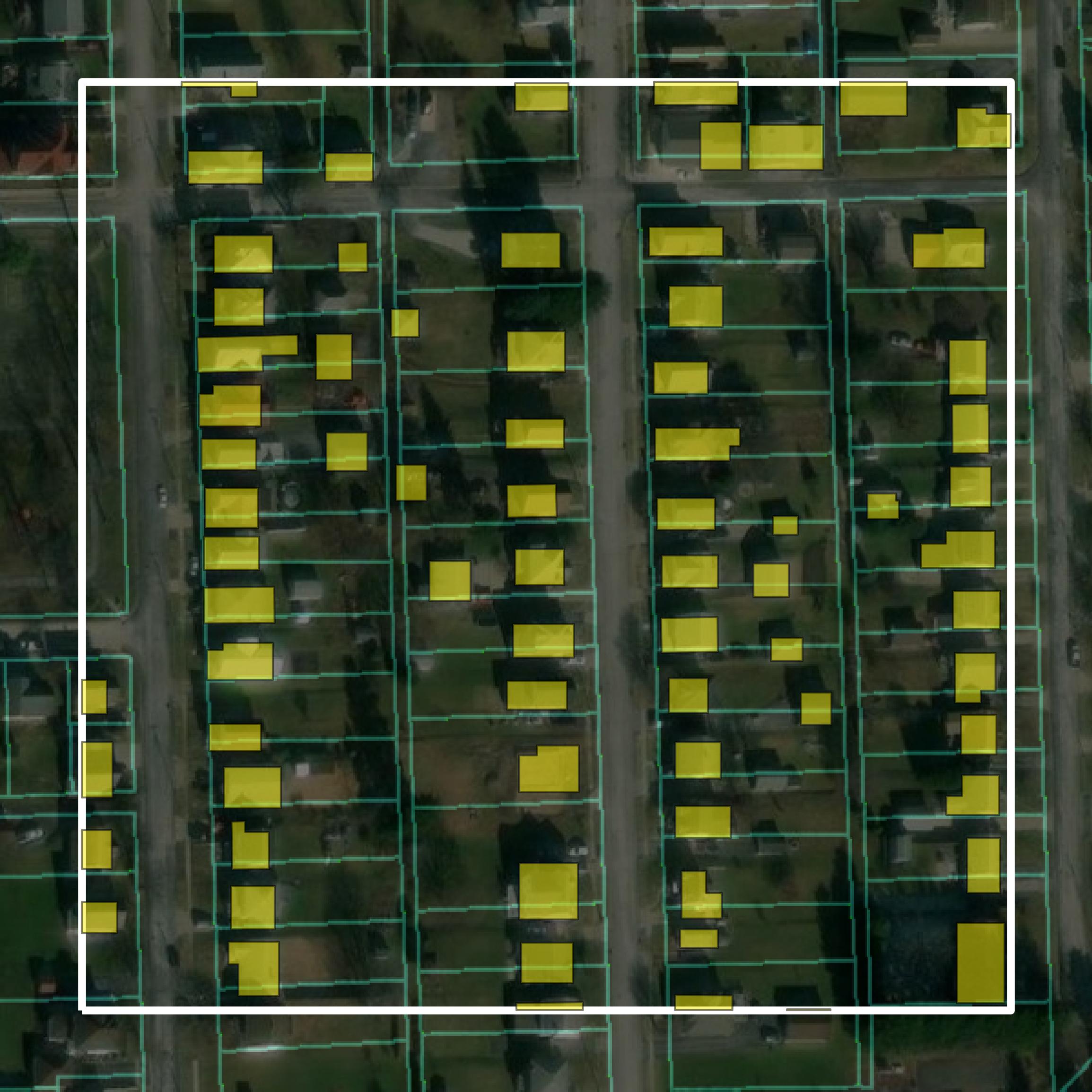 This image shows parcel and building data in Elk County created using GIS data in Equator.