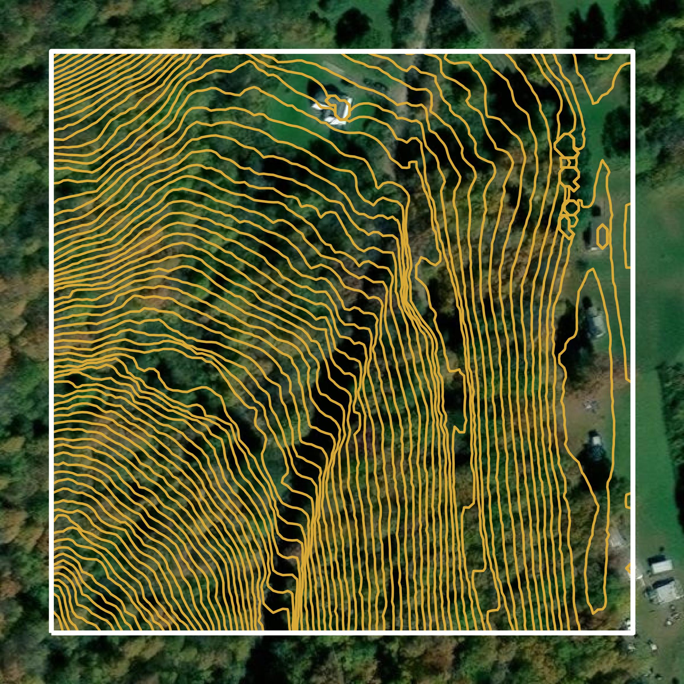 This image shows a contour map in Fayette County created using GIS data in Equator.
