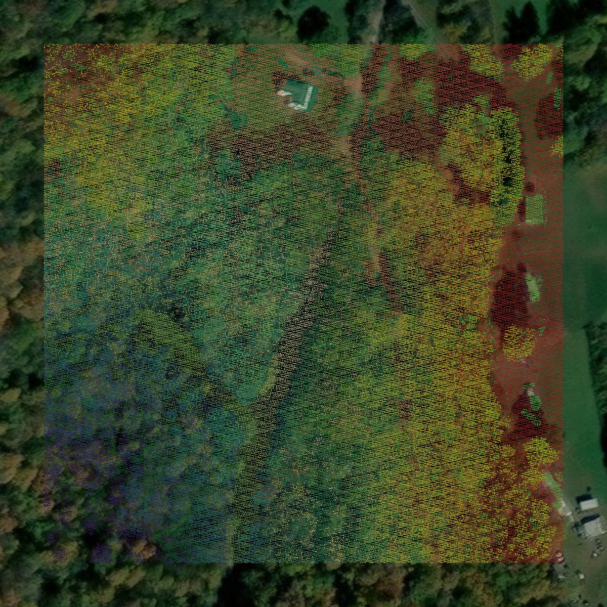 This image shows a LiDAR point cloud in Fayette County created using GIS data in Equator.