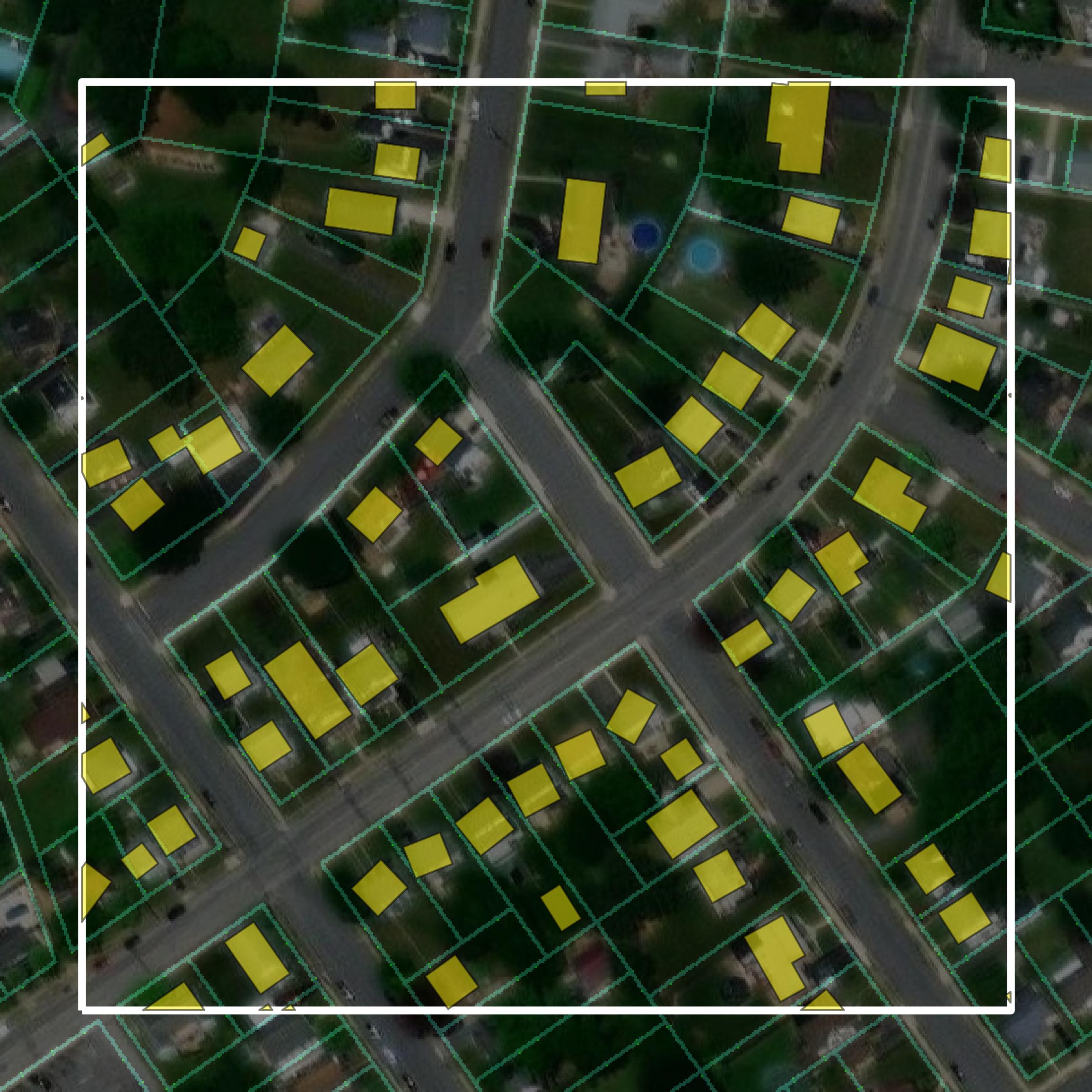 This image shows parcel and building data in Franklin County created using GIS data in Equator.