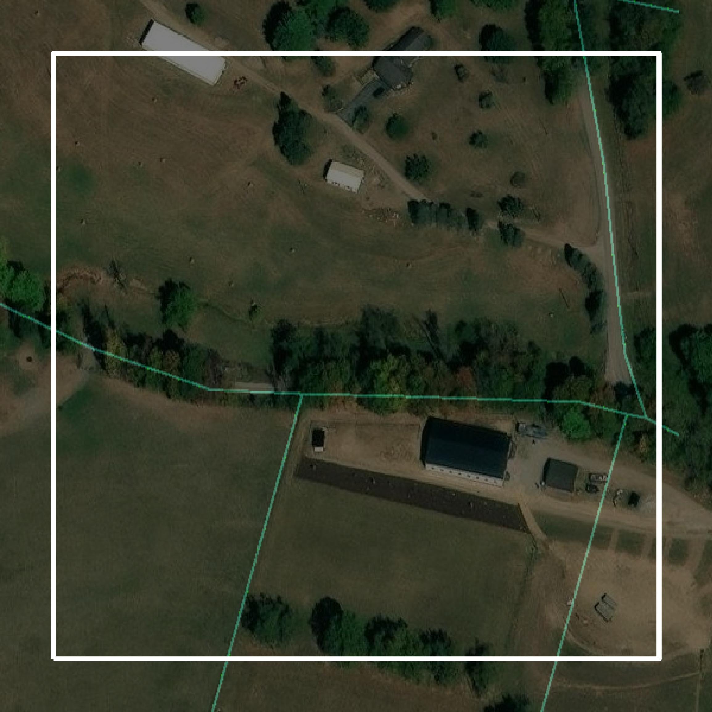 This image shows parcel and building data in Greene County created using GIS data in Equator.