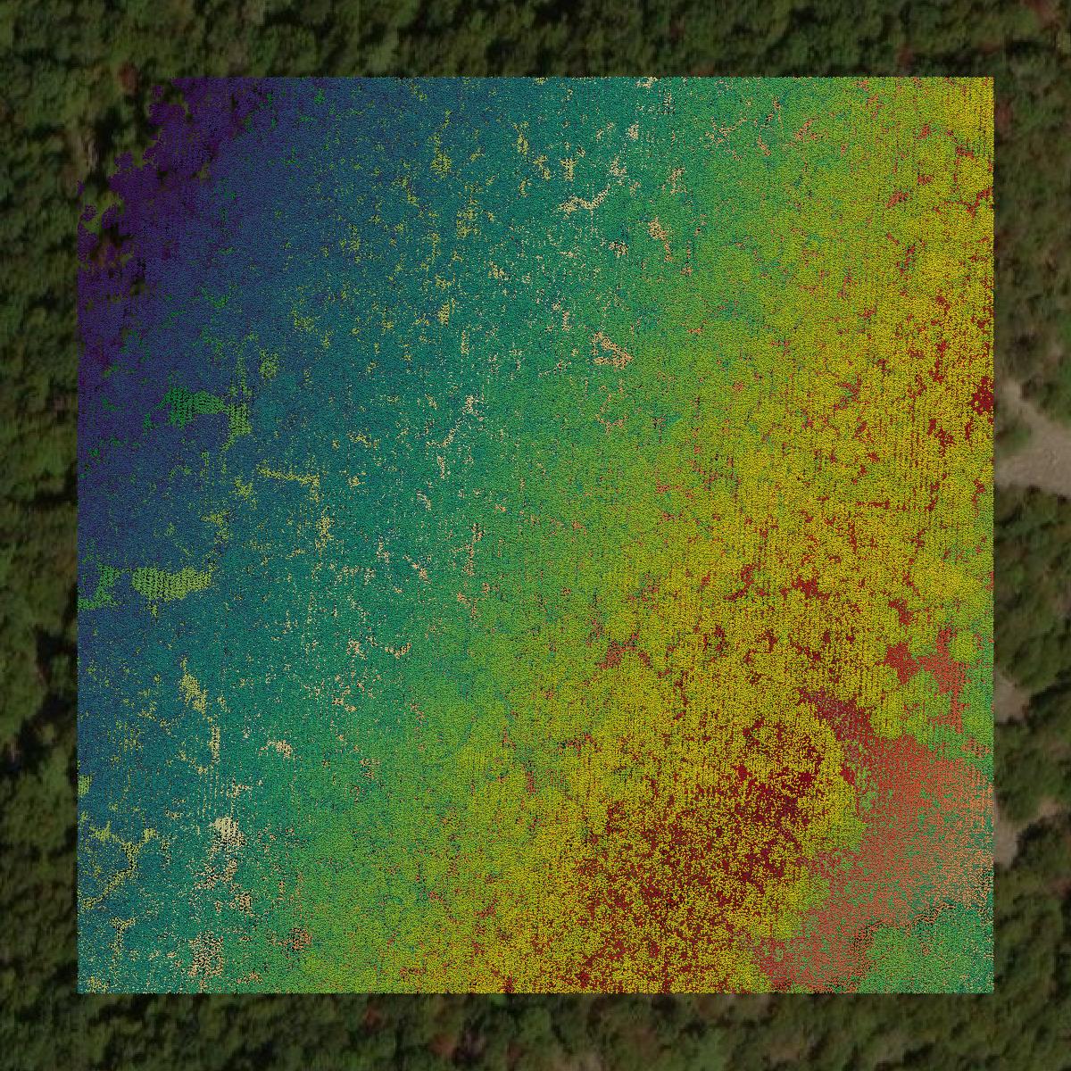 This image shows a LiDAR point cloud in Huntingdon County created using GIS data in Equator.