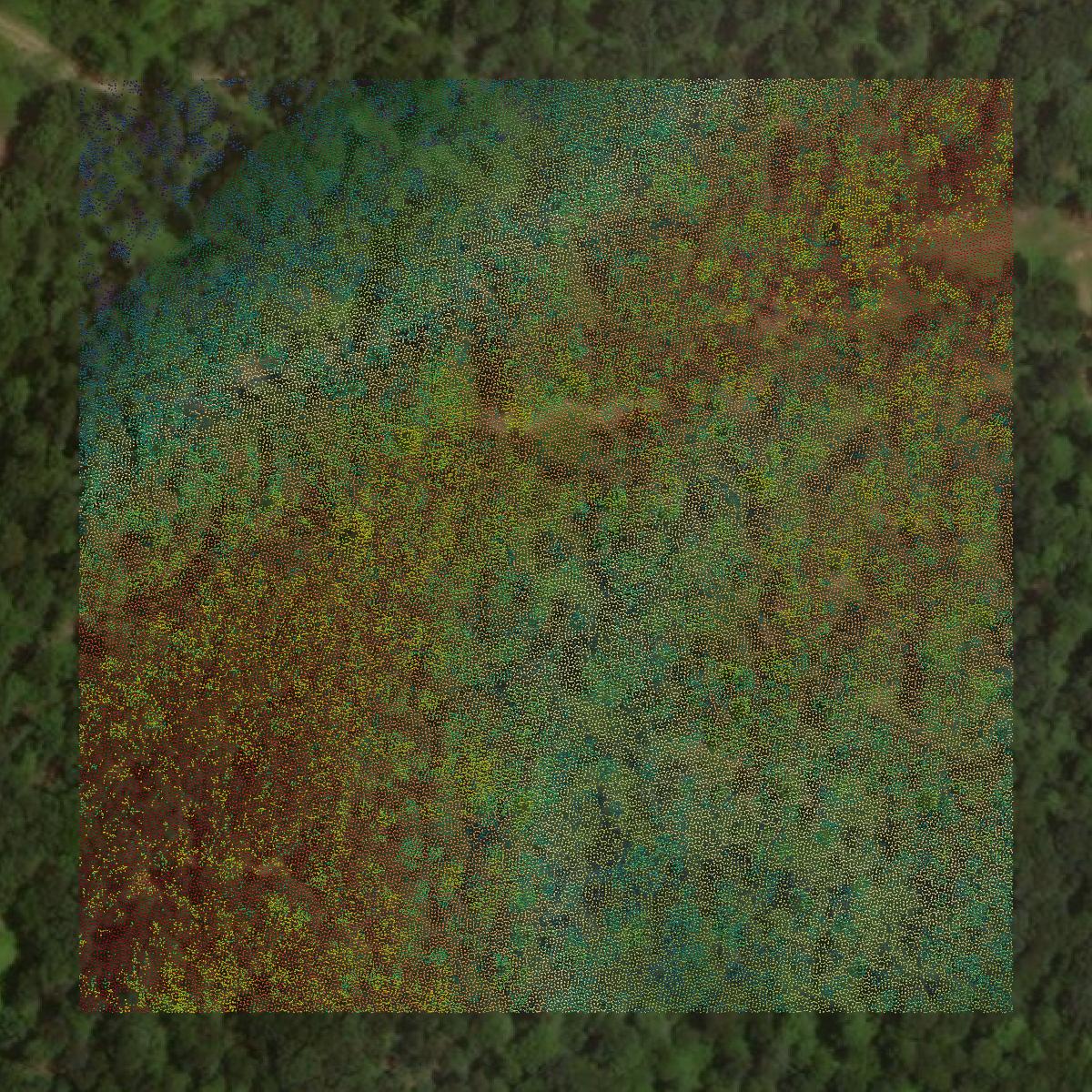 This image shows a LiDAR point cloud in Huntingdon County created using GIS data in Equator.