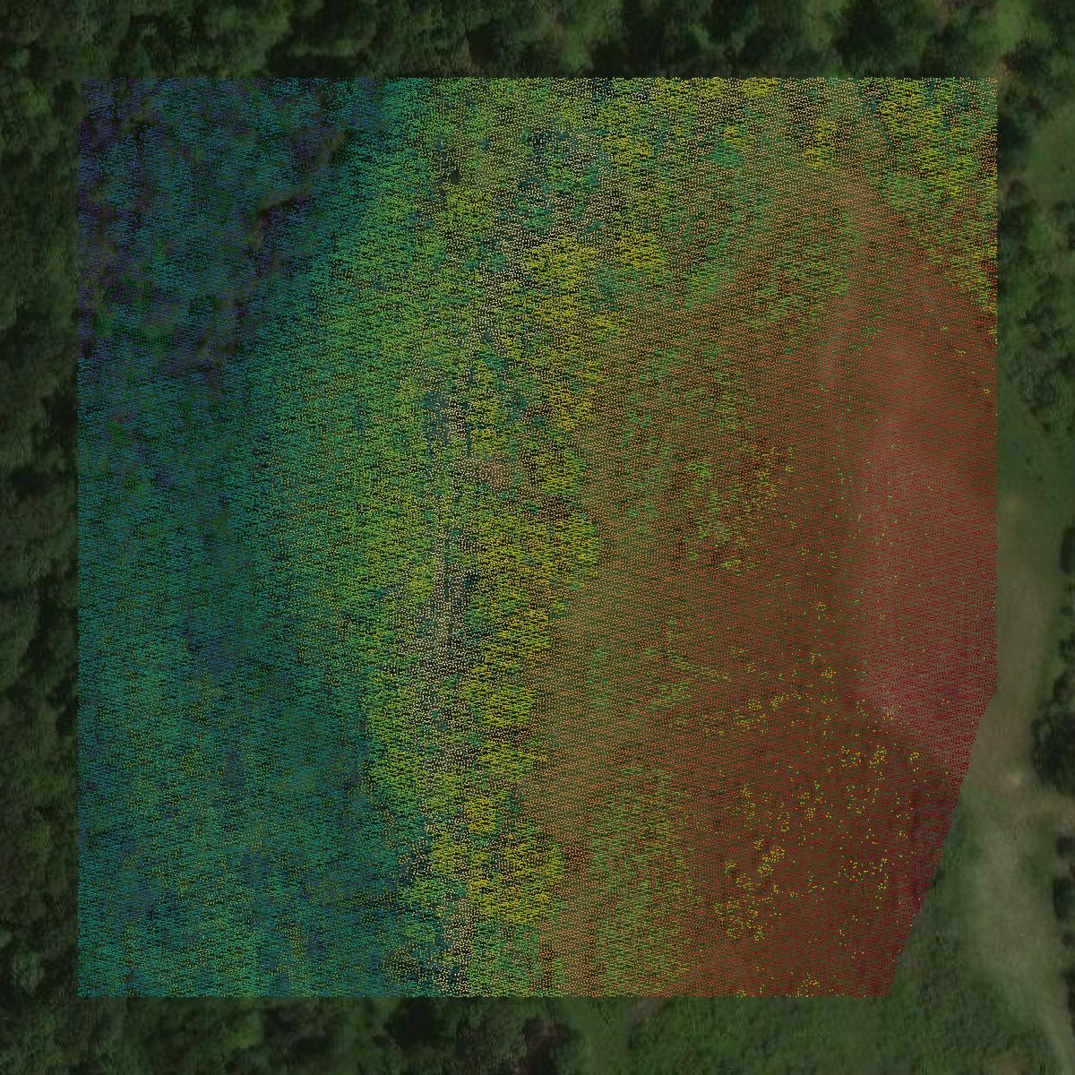This image shows a LiDAR point cloud in Indiana County created using GIS data in Equator.