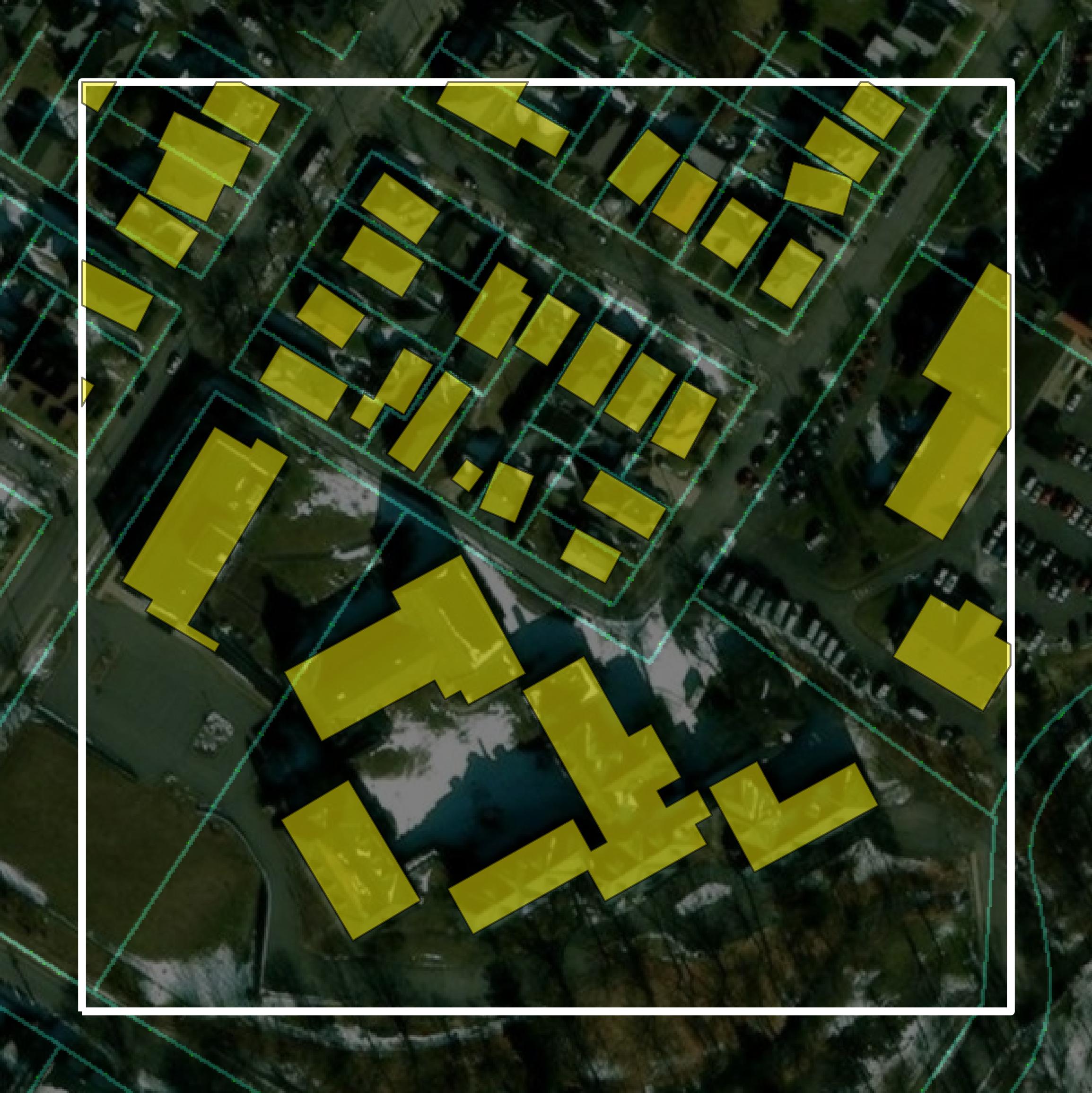 This image shows parcel and building data in Lackawanna County created using GIS data in Equator.